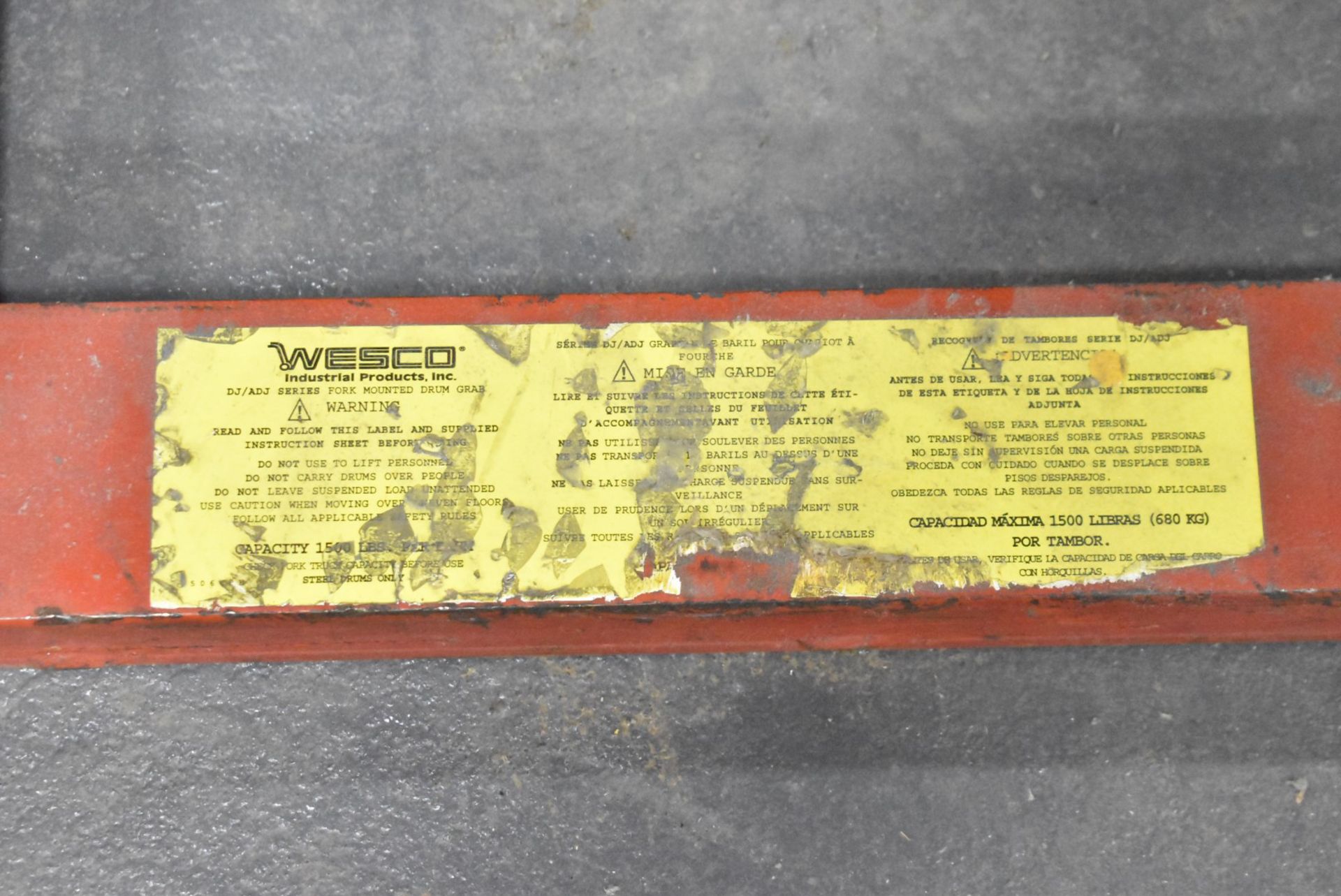 WESCO 1,500 LB. CAPACITY FORKLIFT DRUM LIFTER ATTACHMENT [RIGGING FEES FOR LOT #2272 - $25 USD - Image 3 of 3