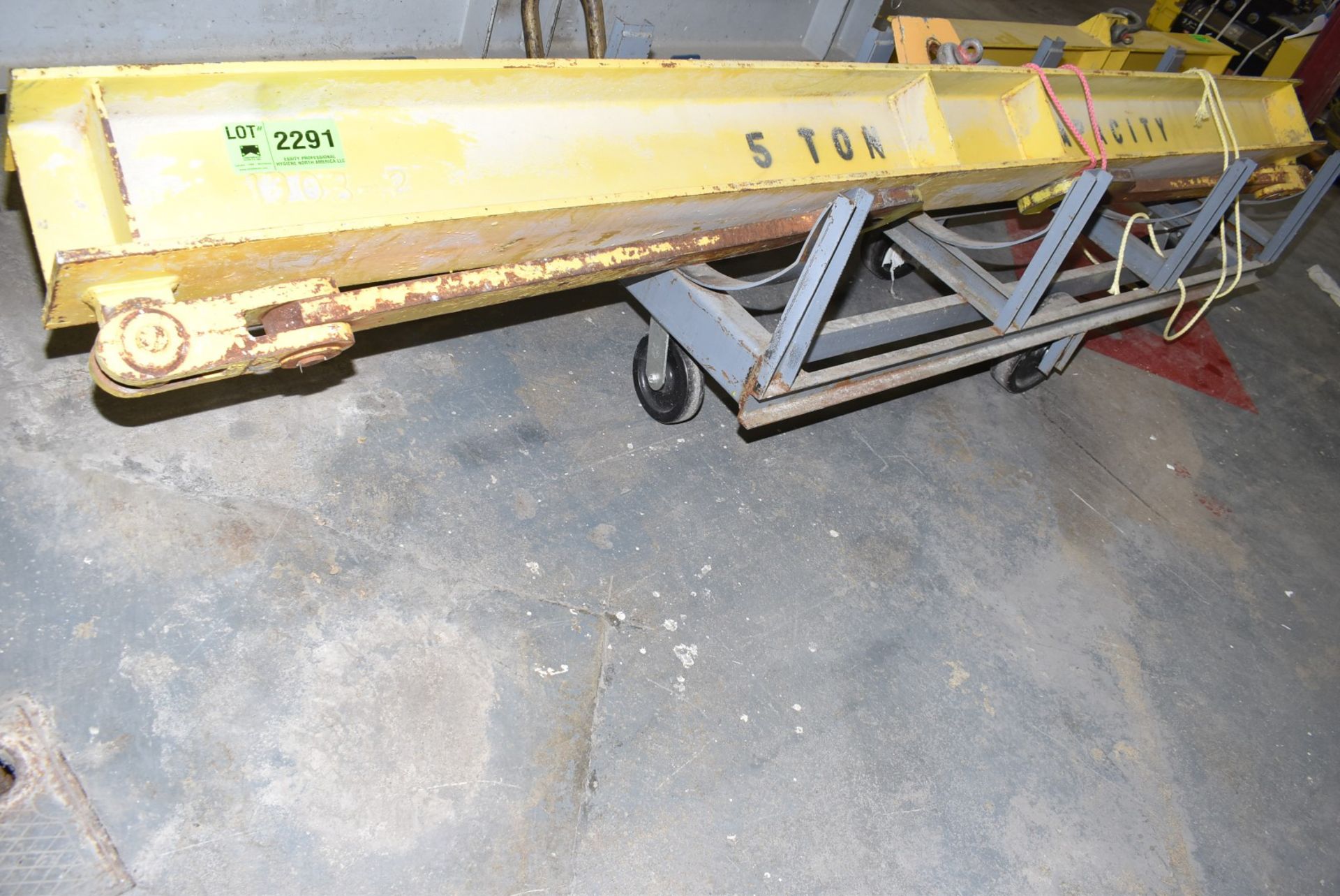 LOT/ 5 TON CAPACITY SPREADER BEAM WITH HOOKS, 162" SPAN & CART [RIGGING FEES FOR LOT #2291 - $50 USD