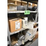 LOT/ CONTENTS OF SHELF - INCLUDING MOTOR CLUTCH, SPARE MOTOR, RELIANCE HR2000 DRIVE, ISOLATED