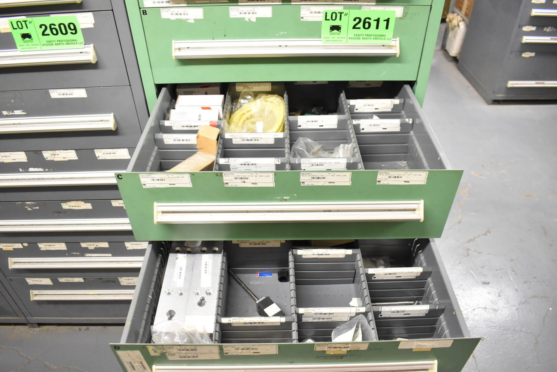 LOT/ CONTENTS OF CABINET - INCLUDING RELAYS, SPRINGS, TIMING BELTS, AUTOMATION COMPONENTS,