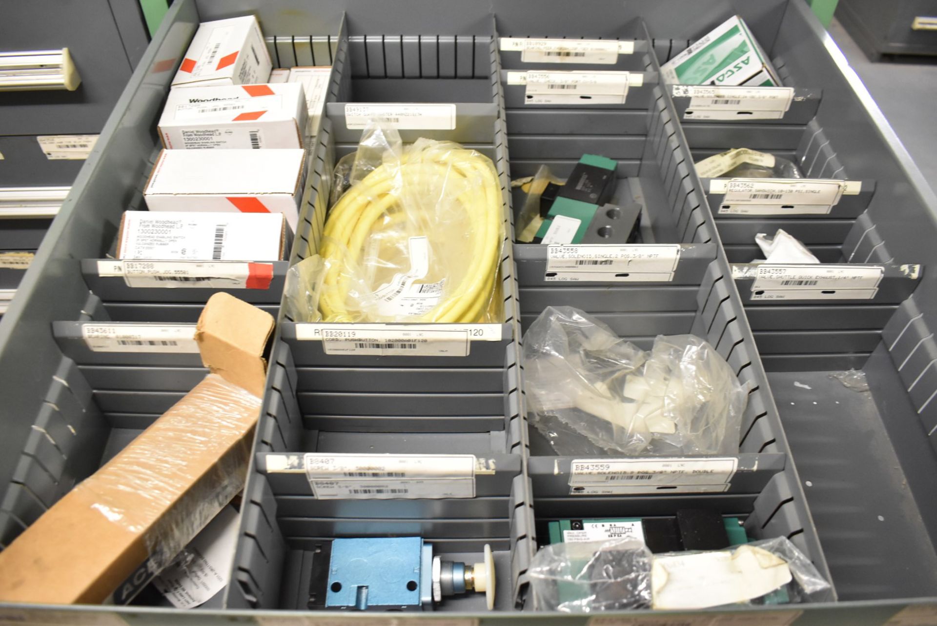 LOT/ CONTENTS OF CABINET - INCLUDING RELAYS, SPRINGS, TIMING BELTS, AUTOMATION COMPONENTS, - Image 4 of 6