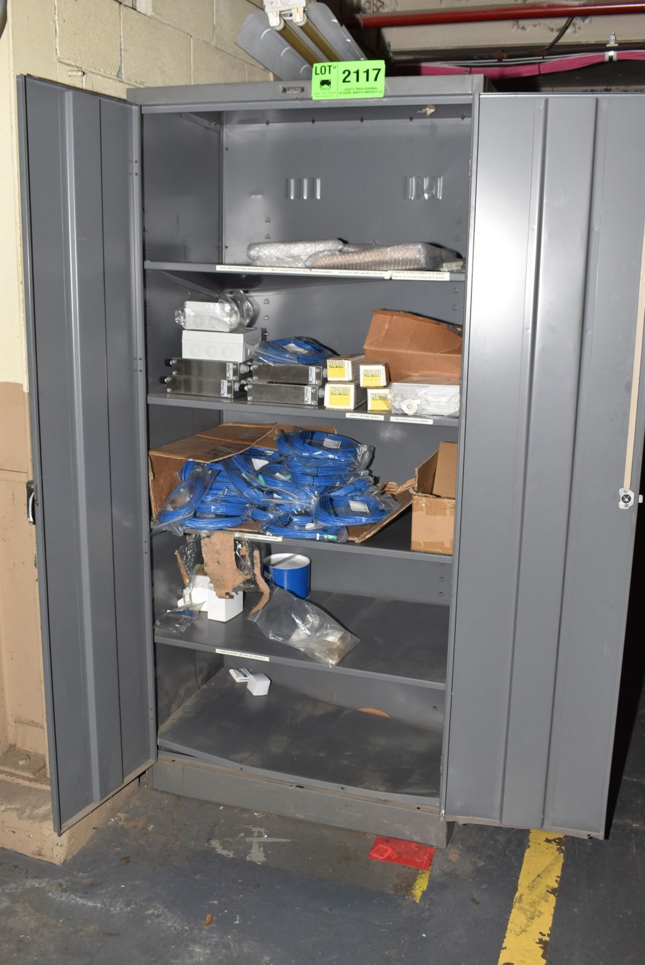LOT/ HIGH BOY CABINET WITH CONTENTS CONSISTING OF CABLES AND PARTS [RIGGING FEES FOR LOT #2117 - $
