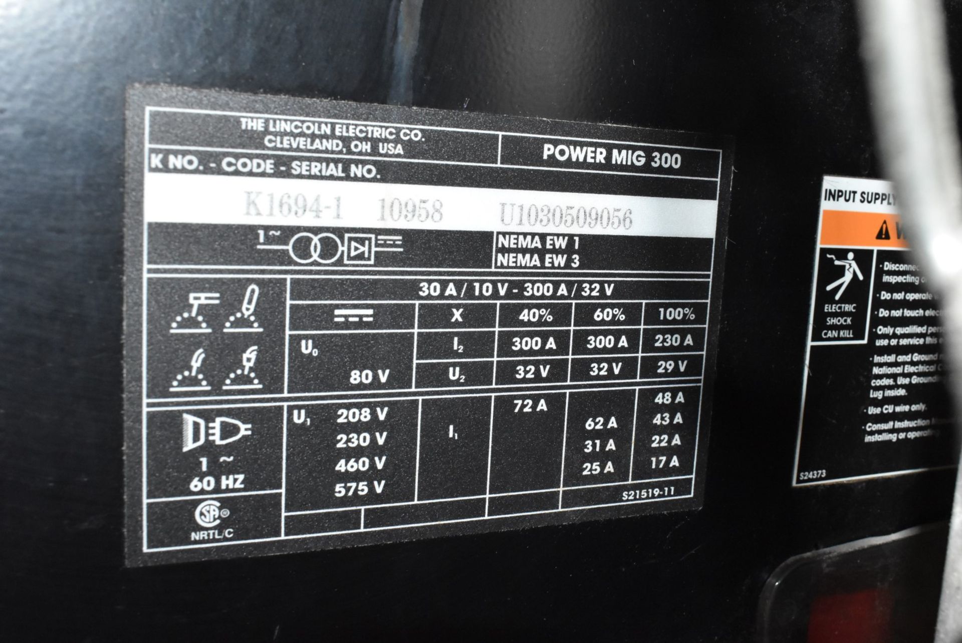 LINCOLN POWERMIG 300 DIGITAL MIG WELDER WITH CABLES AND GUN, S/N U1030509056 (CI) [RIGGING FEES - Image 7 of 7