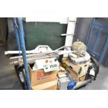 LOT/ CART WITH CONTENTS - INCLUDING AUTOMATION COMPONENTS, GEARBOXES, REDUCERS, SPARE MOTORS, HOSES,