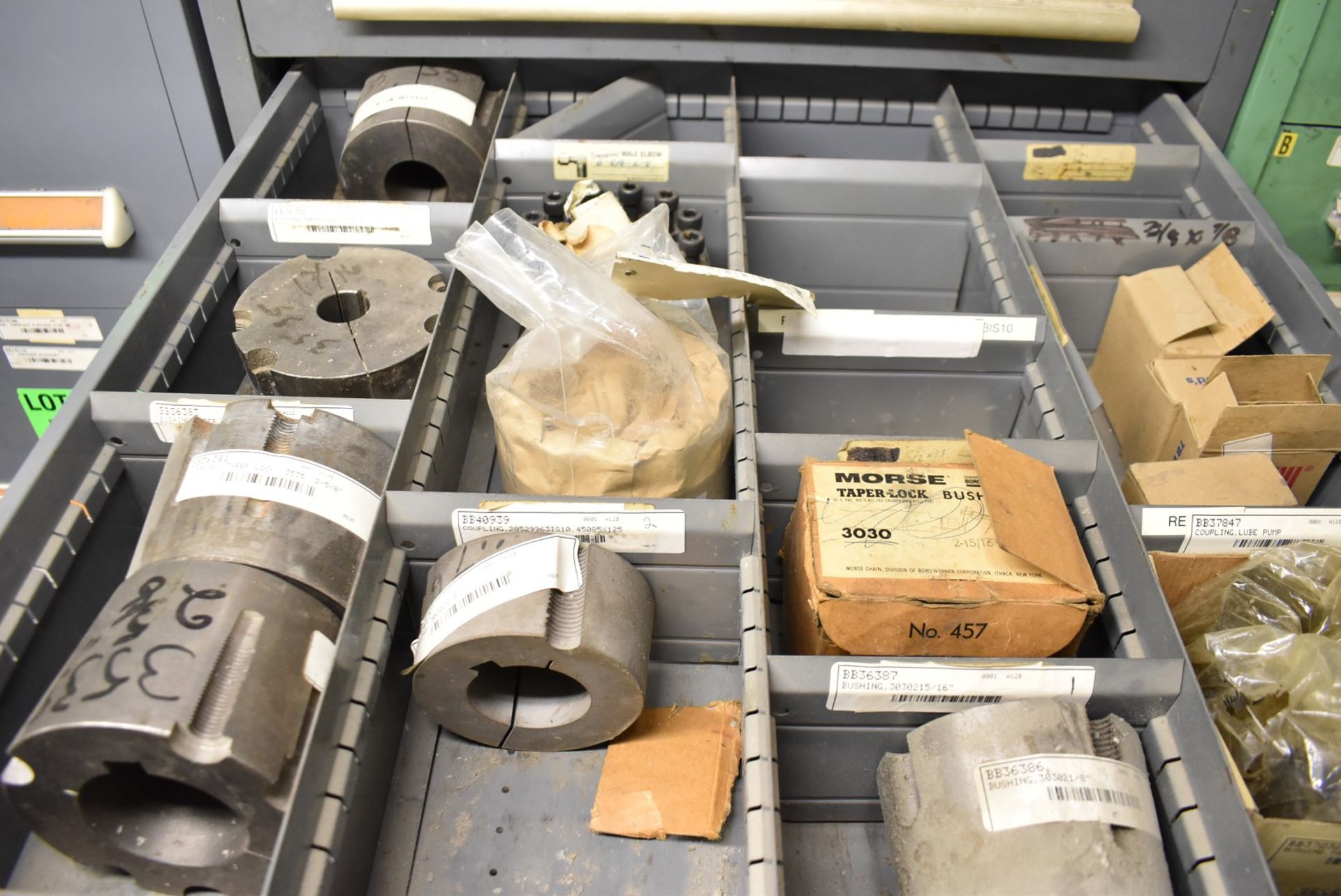 LOT/ CONTENTS OF CABINET - INCLUDING O-RINGS, BUSHINGS, SPROCKETS, BELTS, SPARE PARTS (TOOL - Image 2 of 5