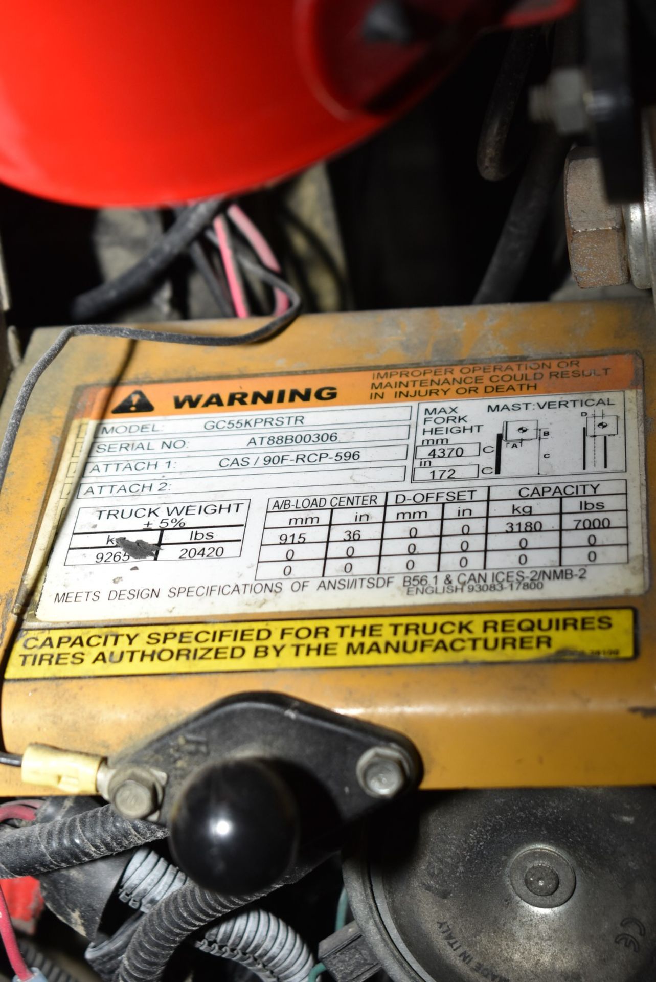 CATERPILLAR (2015) GC55KPRSTR 7,000 LBS. CAPACITY LPG FORKLIFT WITH 172" MAX VERTICAL REACH, 3-STAGE - Image 12 of 12