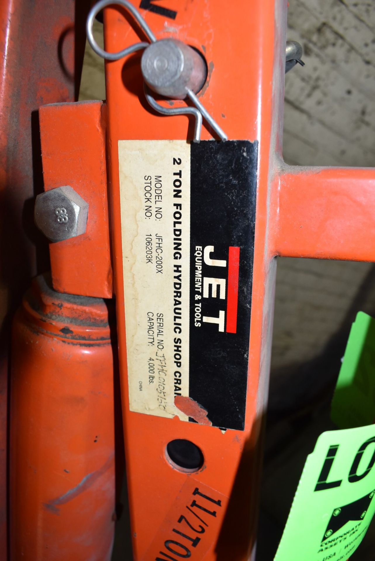 JET JFHC-200X 2 TON PORTABLE FOLDING ENGINE HOIST [RIGGING FEES FOR LOT #2032 - $25 USD PLUS - Image 2 of 2