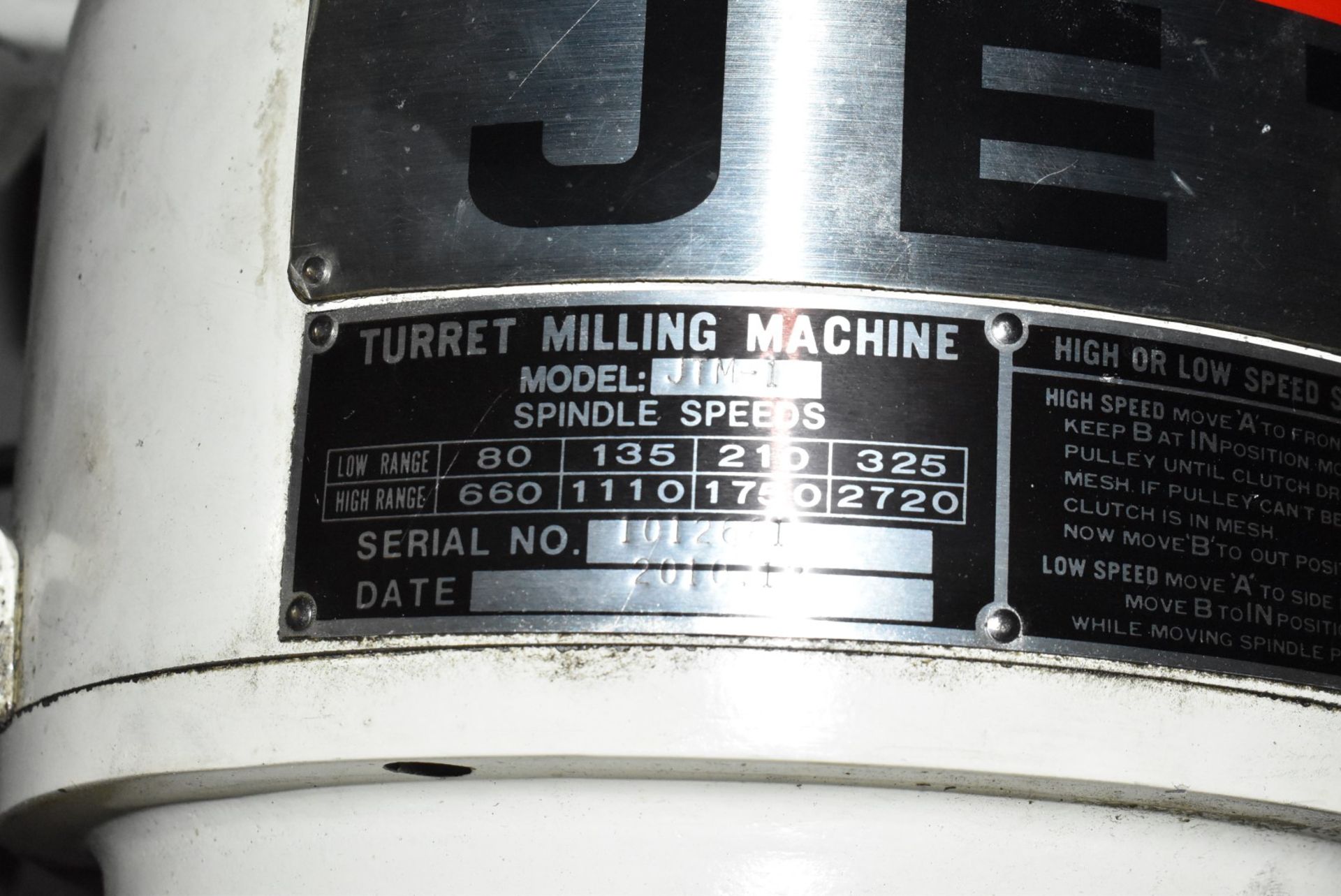 JET (2010) JTM-1 VERTICAL TURRET MILLING MACHINE WITH 9" X 42" TABLE, SPEEDS TO 2720 RPM IN 8 STEPS, - Image 9 of 9