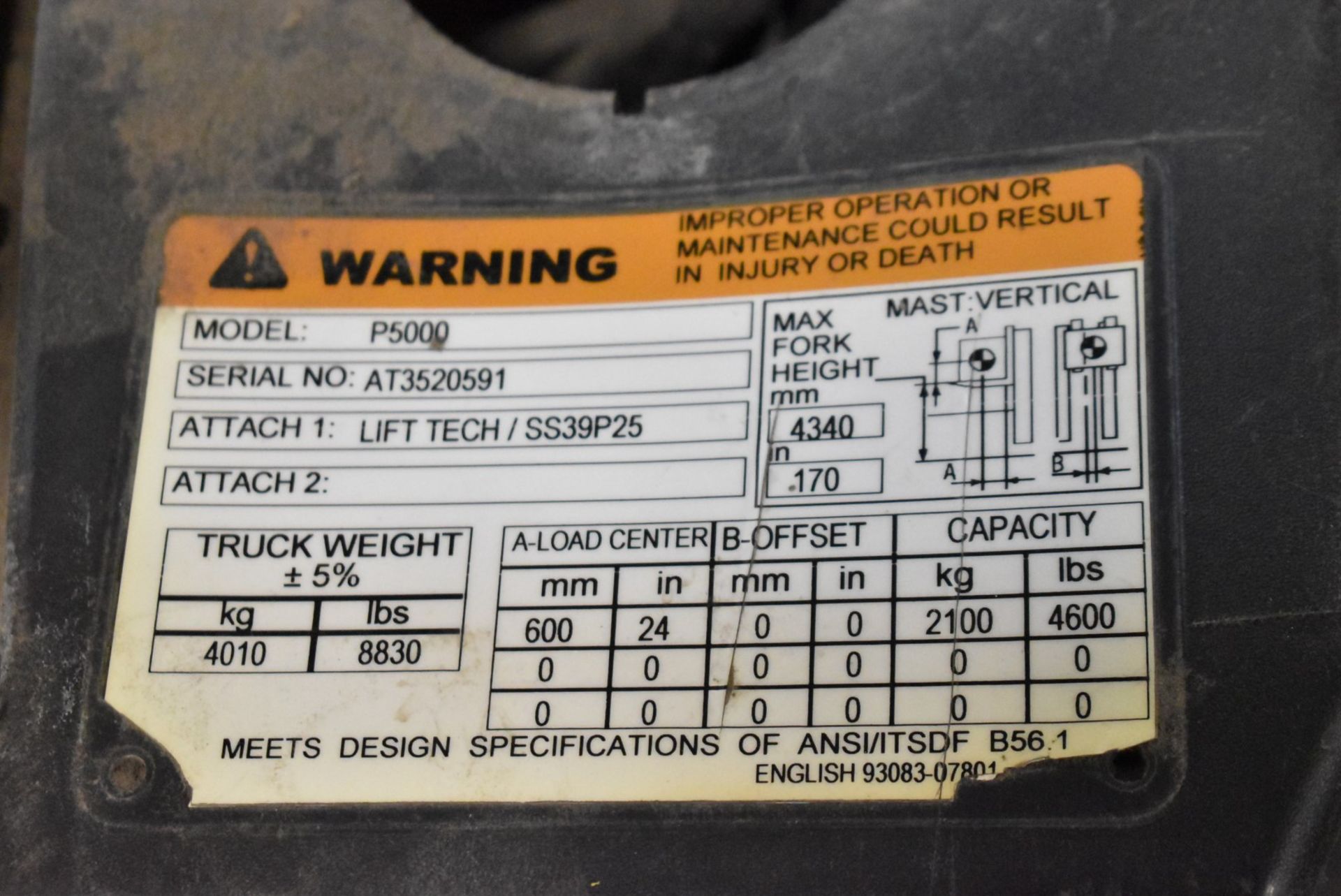 CATERPILLAR P5000 4,600 LBS. CAPACITY LPG FORKLIFT WITH 170" MAX VERTICAL REACH, 3-STAGE HIGH - Image 9 of 9