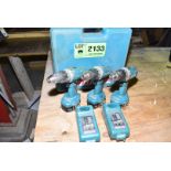 LOT/ (3) MAKITA CORDLESS DRILLS WITH (2) CHARGERS [RIGGING FEES FOR LOT #2133 - $25 USD PLUS