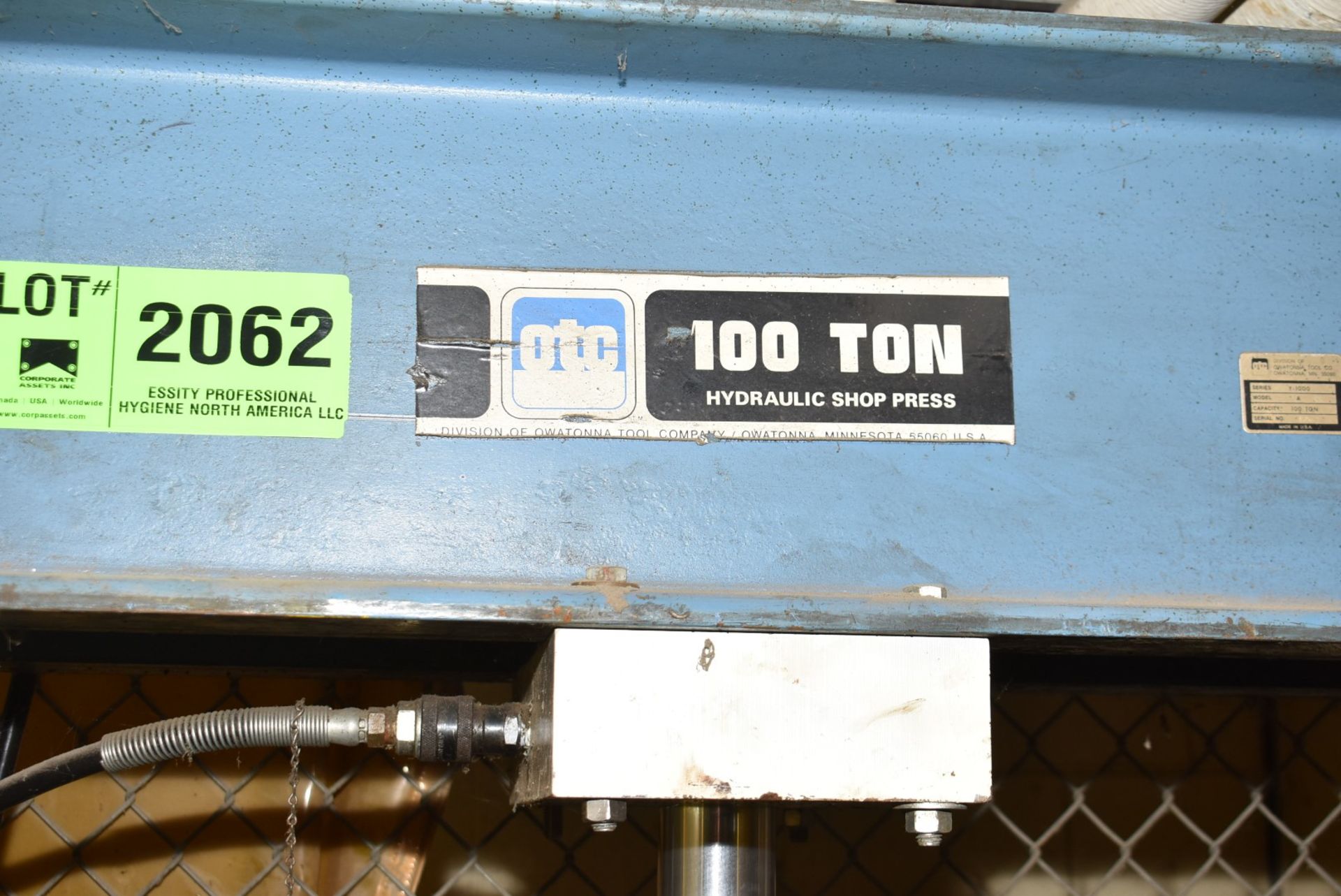 OTC Y-1000 SERIES MODEL A 100 TON ELECTRO-HYDRAULIC H-FRAME SHOP PRESS, S/N 1262 (BASEMENT SHOP) ( - Image 3 of 4