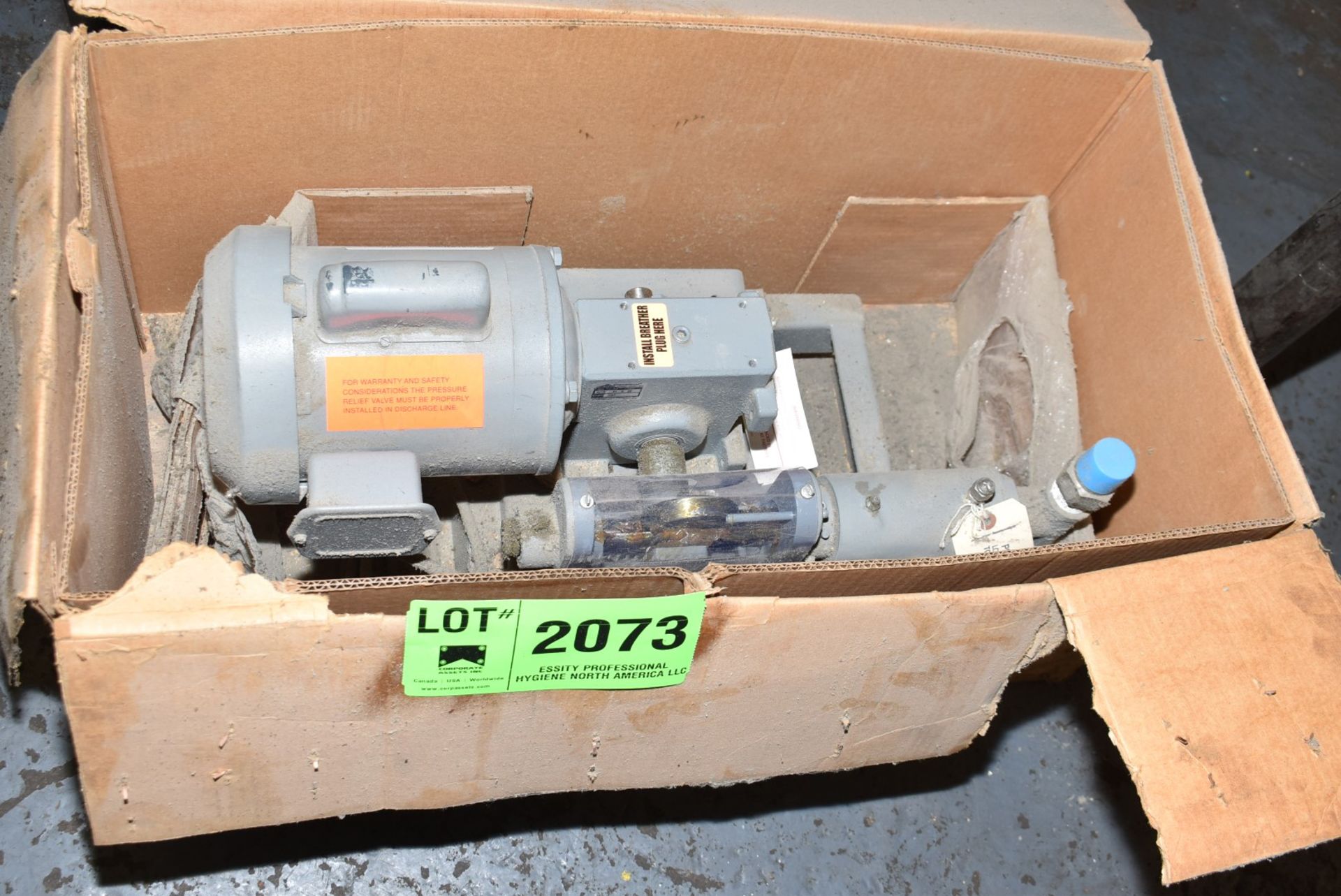 MARATHON 1/2 HP ELECTRIC MOTOR WITH GEAR BOX, S/N N/A [RIGGING FEES FOR LOT #2073 - $25 USD PLUS