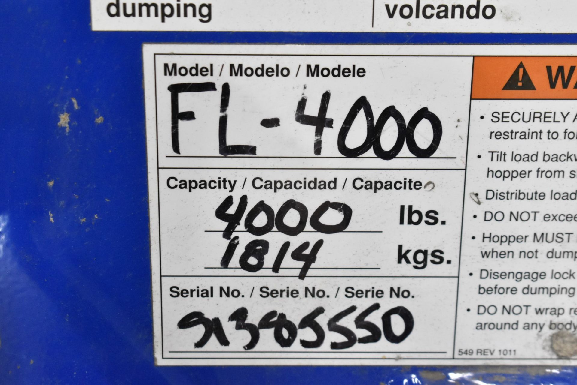 VESTIL FL-4000 4,000 LB. CAPACITY 63" W FRONT LOADER FORKLIFT ATTACHMENT [RIGGING FEES FOR LOT #2266 - Bild 3 aus 3