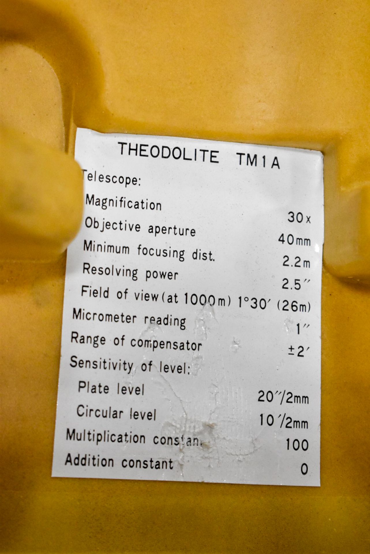 LIETZ THEODOLITE TM1A TELESCOPE TRANSIT WITH 30X MAGNIFICATION CAPACITY, 40MM OBJECTIVE APERTURE, - Image 8 of 8