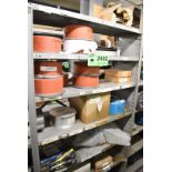 LOT/ CONTENTS OF SHELF - INCLUDING AIR BRAKE, IDLER WHEELS, COUPLINGS, CENTRIC GEAR, ROLLER CHAIN,