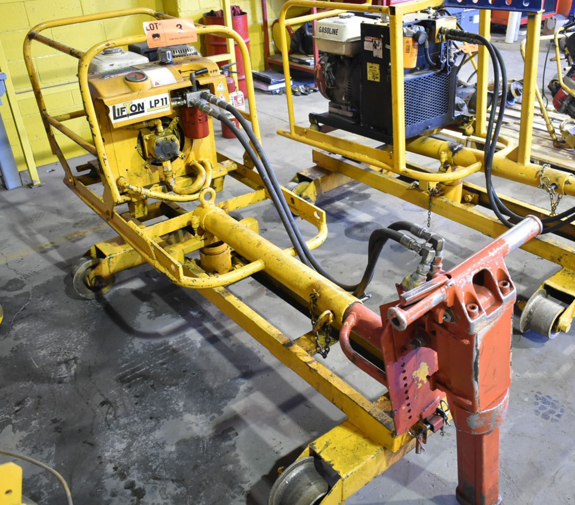 LIFTON LP11 RAIL CART MOUNTED SPIKE PULLER WITH HYDRAULIC POWER PACK, HONDA 11HP GAS ENGINE,