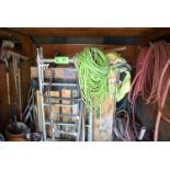 LOT/ REMAINING CONTENTS OF BOX CONSISTING OF SCAFFOLD UPRIGHTS, 2-WHEEL DOLLY, HOSE, EXTENSION