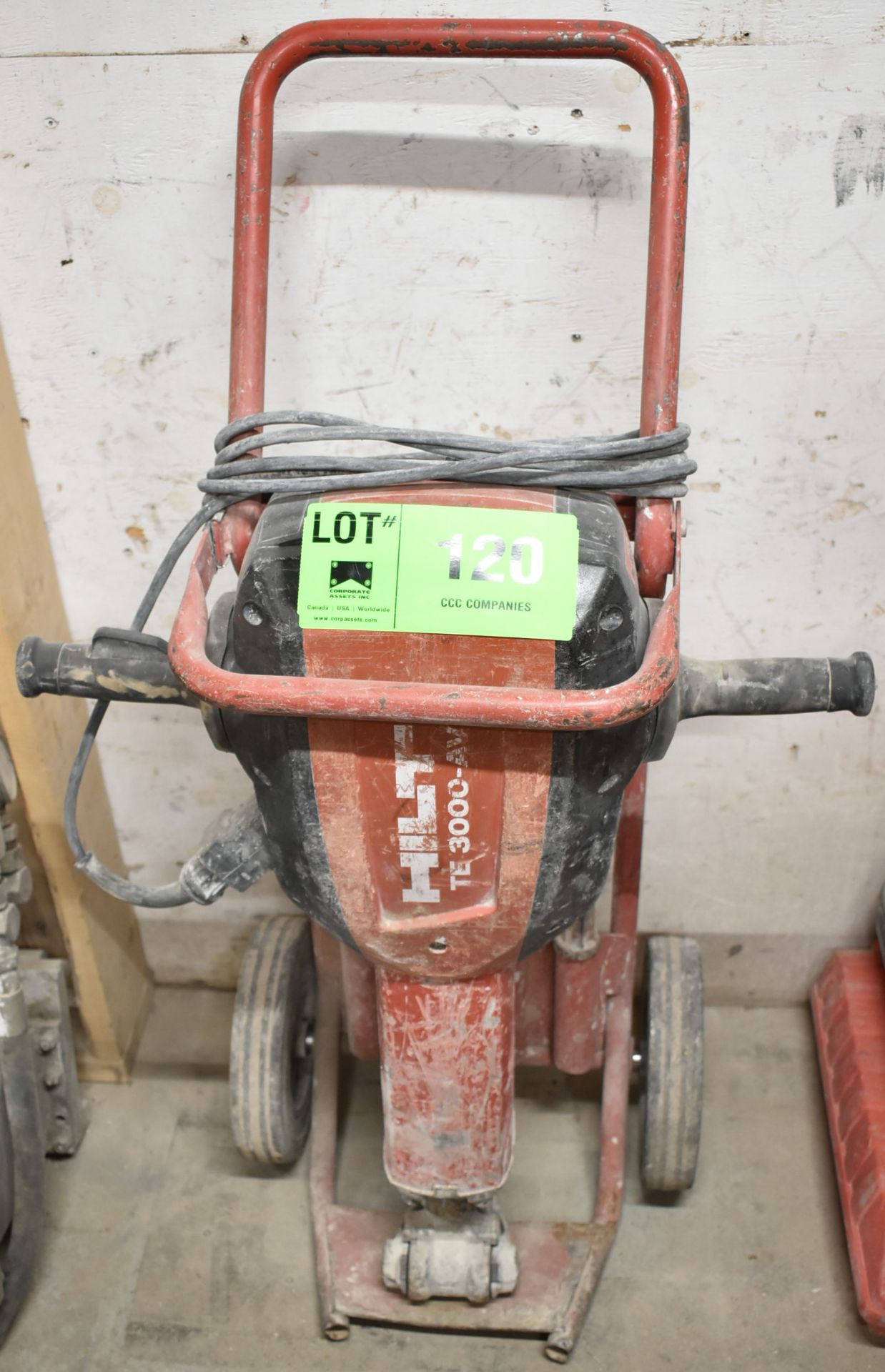 HILTI TE3000-AVR ELECTRIC JACK HAMMER WITH CART, S/N N/A