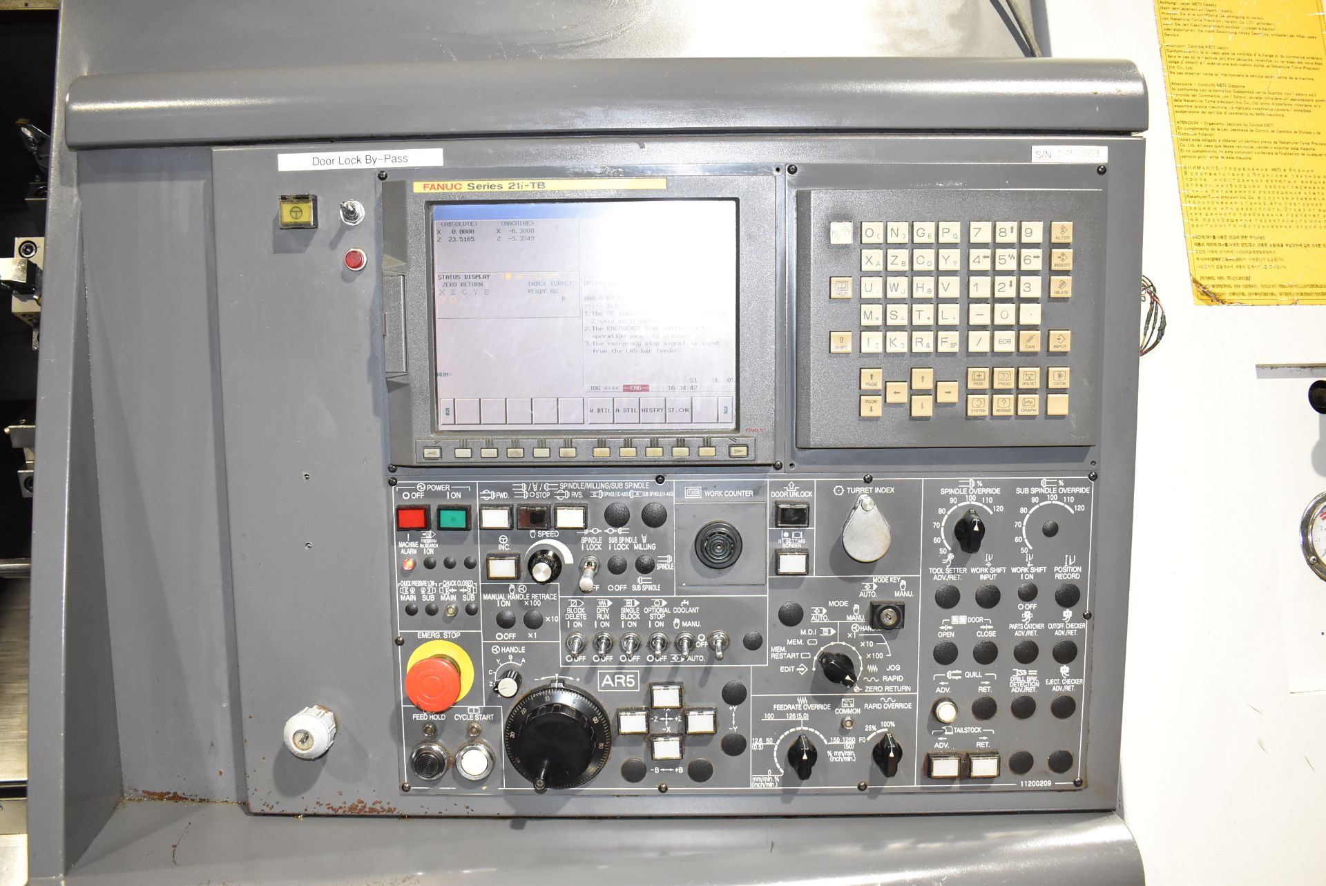 NAKAMURA-TOME (2009) SC-450 CNC TURNING CENTER WITH FANUC SERIES 21I-TB CNC CONTROL, 31.88" SWING - Image 5 of 13