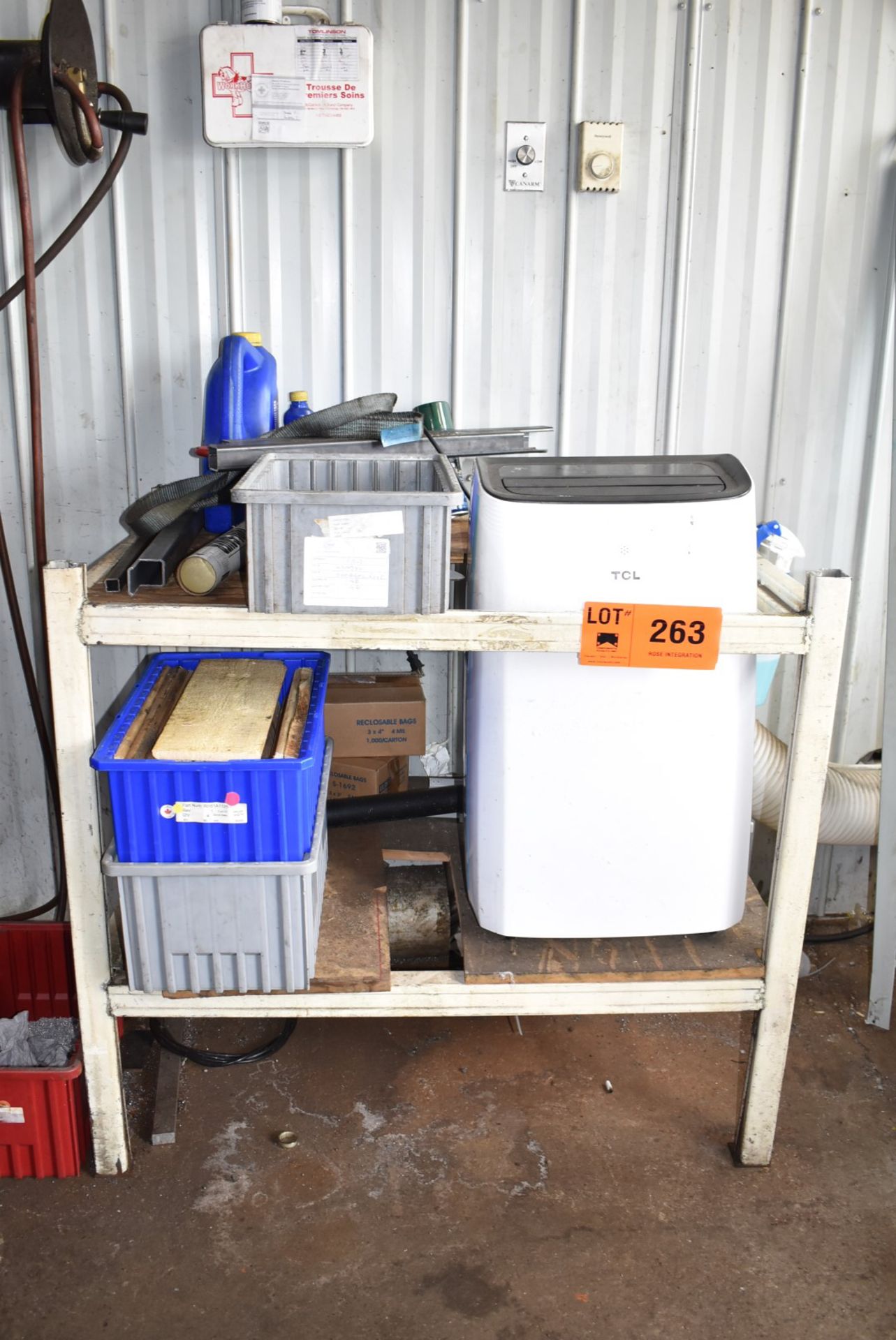 LOT/ SHOP TABLE WITH AIR CONDITIONER & PARTS