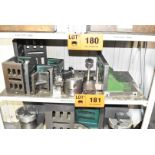 LOT/ CONTENTS OF SHELF CONSISTING OF ANGLE PLATES, 3-JAW CHUCK & FIXTURE