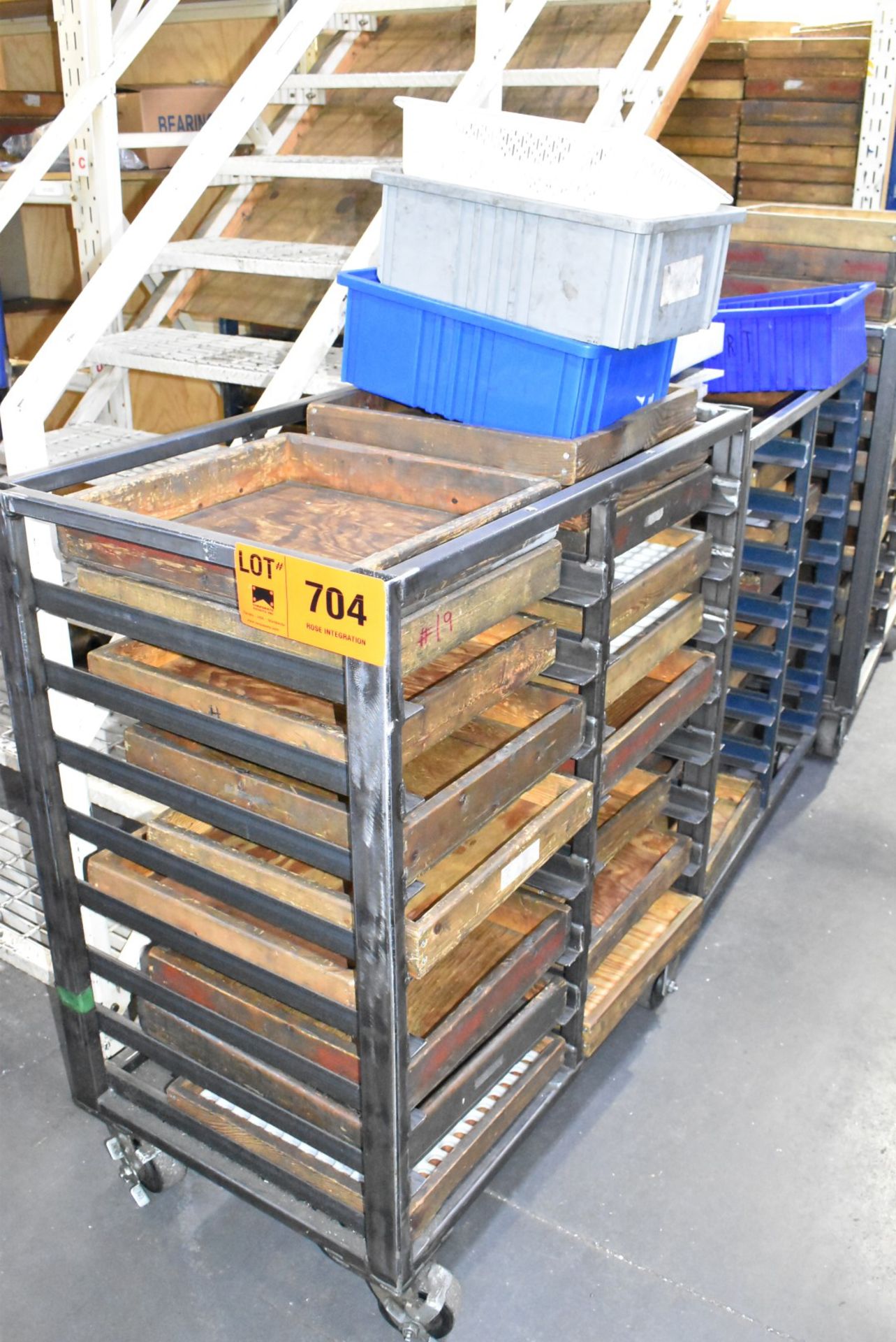 LOT/ ROLLING CARTS WITH WOOD TRAYS