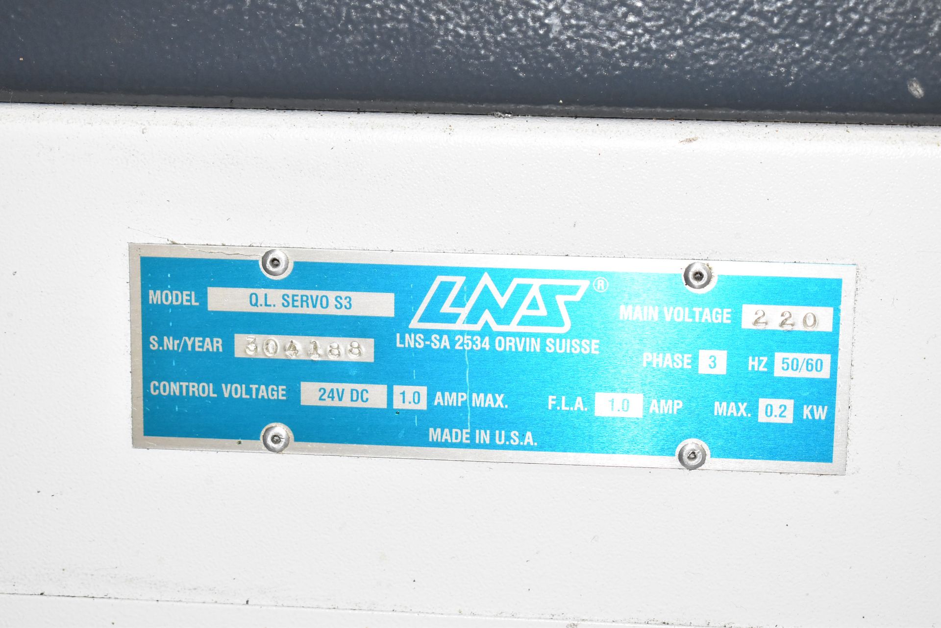 LNS Q.L. SERVO S3 BAR FEEDER, 220V/3PH/50-60HZ, S/N 304188 (CI) [RIGGING FEE FOR LOT #42 - $500 - Image 3 of 4