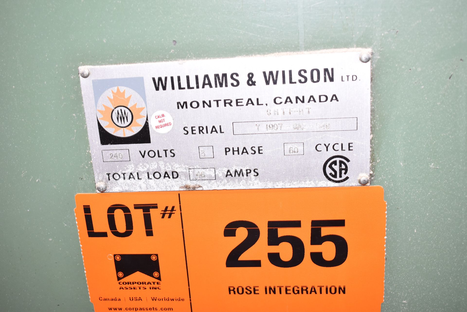 WILLIAMS & WILSON GHTF-RT HEAT TREAT FURNACE, 12" X 8" WINDOW, 240V/3PH/60HZ, S/N Y 1997-GA20549 ( - Image 3 of 3