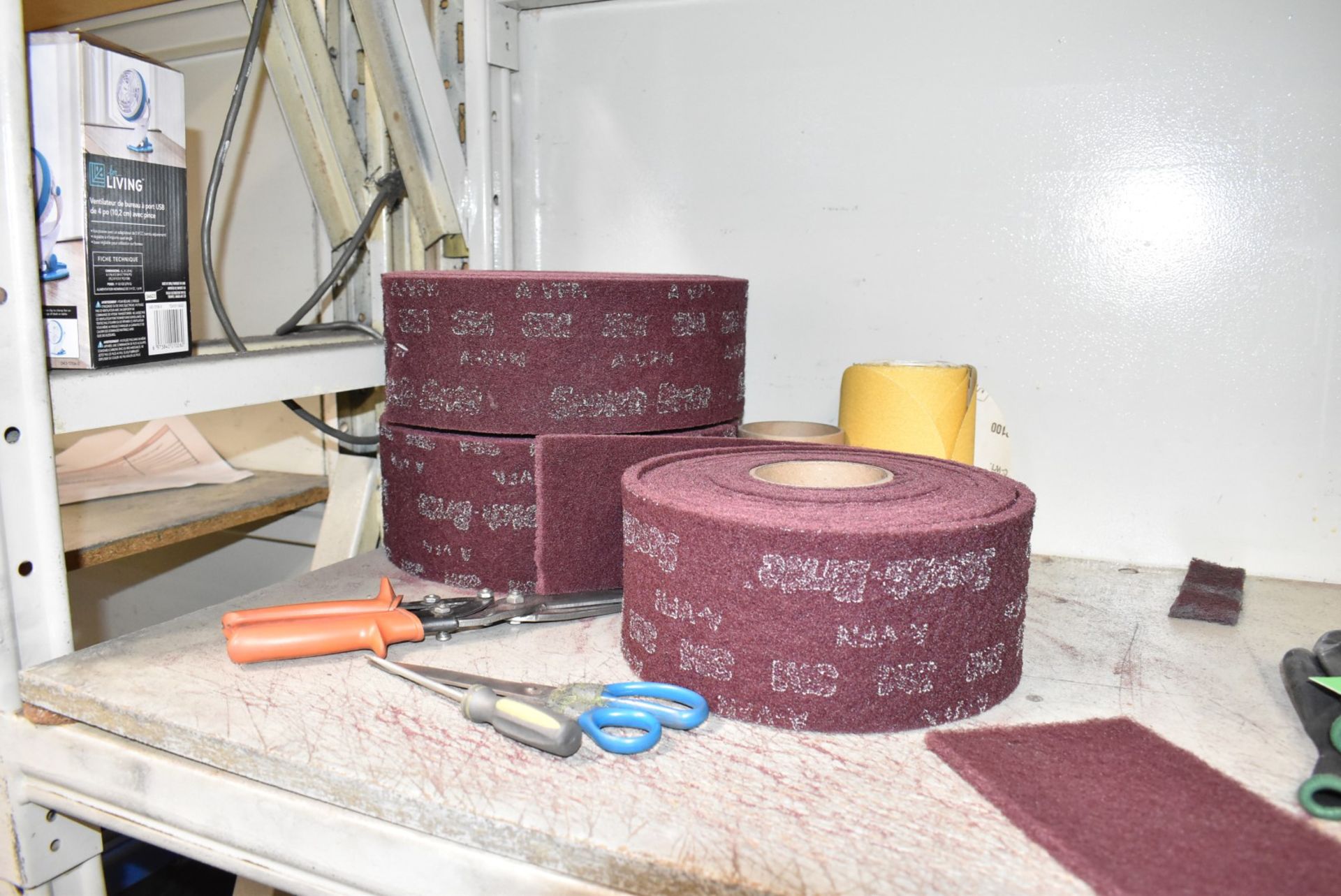 LOT/ STEEL SHELVES WITH CONTENTS CONSISTING OF GRINDERS, DEBURRING, POLISHING & CLEANING SUPPLIES - Image 4 of 6