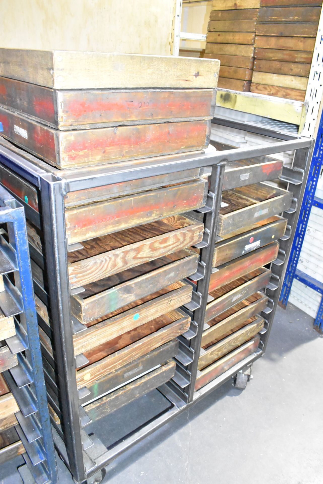 LOT/ ROLLING CARTS WITH WOOD TRAYS - Image 4 of 5