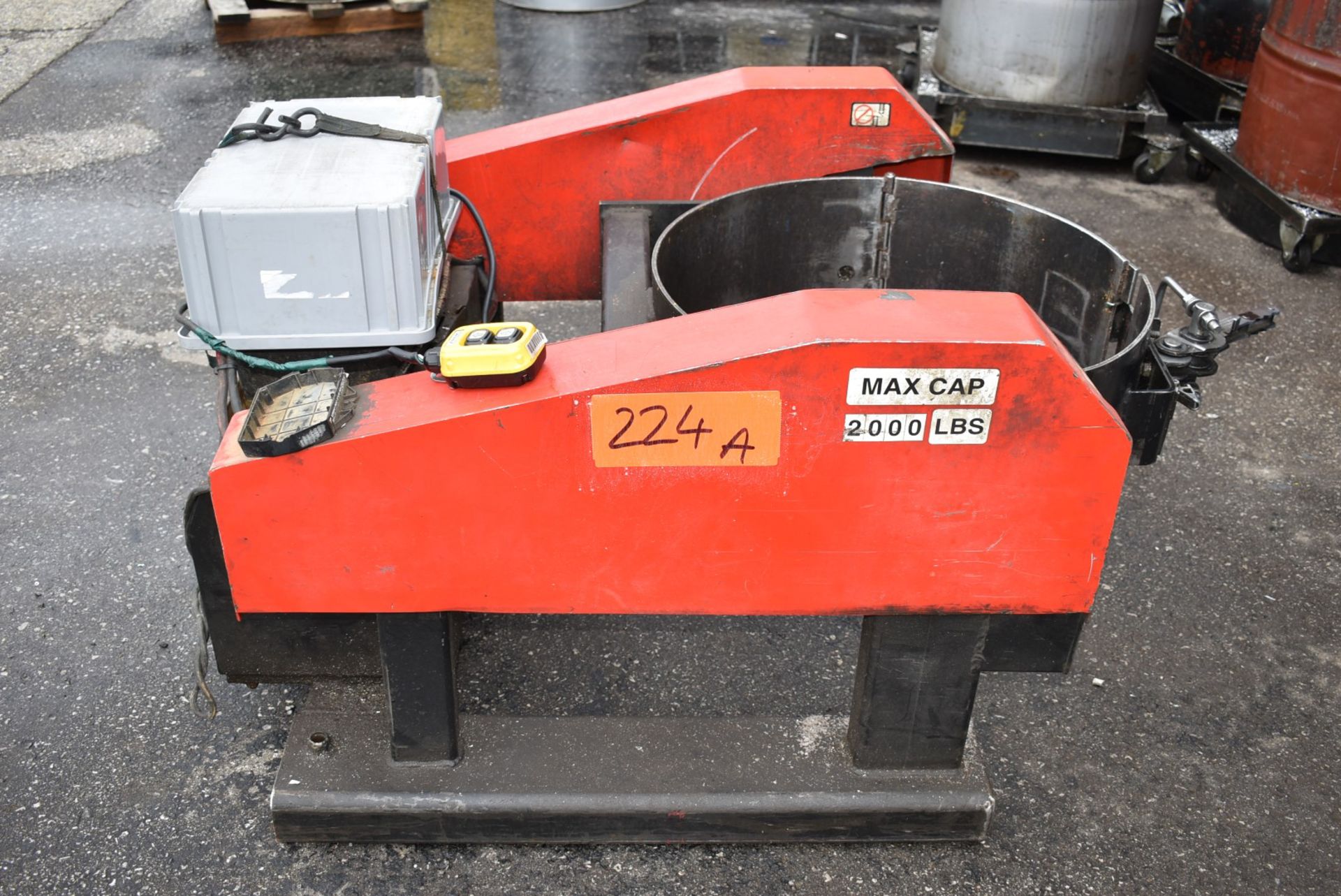 ELECTRIC BARREL TIPPING FORKLIFT ATTACHMENT WITH PENDANT CONTROL, S/N N/A [RIGGING FEE FOR LOT #224A