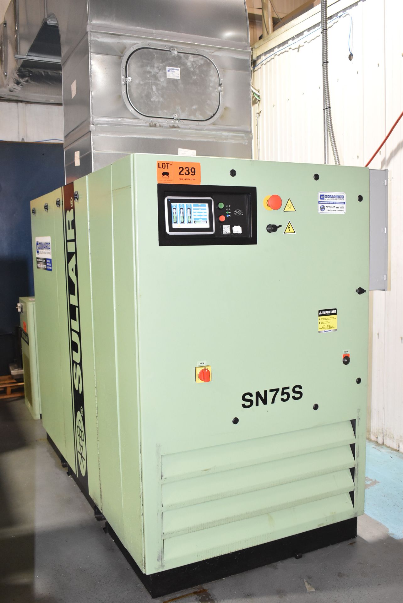 SULLAIR (2021) SN5509S 75 AC 93 HP AIR COMPRESSOR WITH 125-135 PSI OPERATING PRESSURE, 1,780 RPM,
