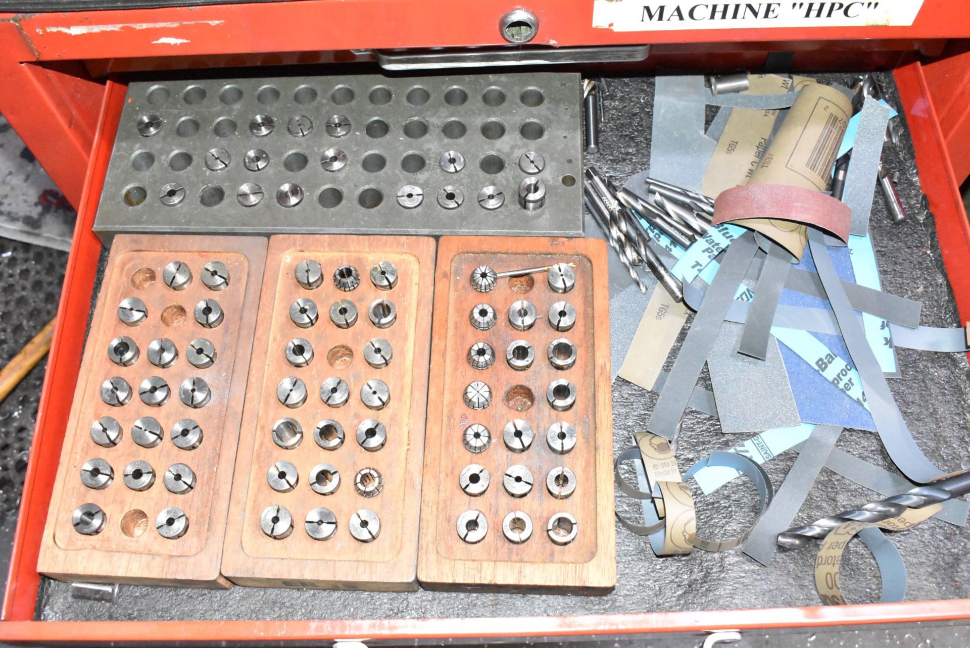 LOT/ ROLLING TOOLBOX WITH COLLETS, CHUCK JAWS, TOOLING & ACCESSORIES - Image 3 of 7