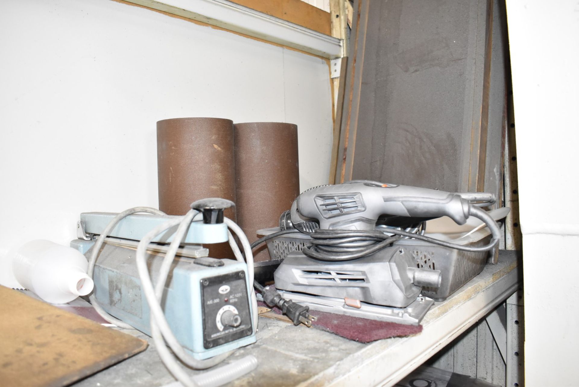 LOT/ STEEL SHELVES WITH CONTENTS CONSISTING OF GRINDERS, DEBURRING, POLISHING & CLEANING SUPPLIES - Image 2 of 6