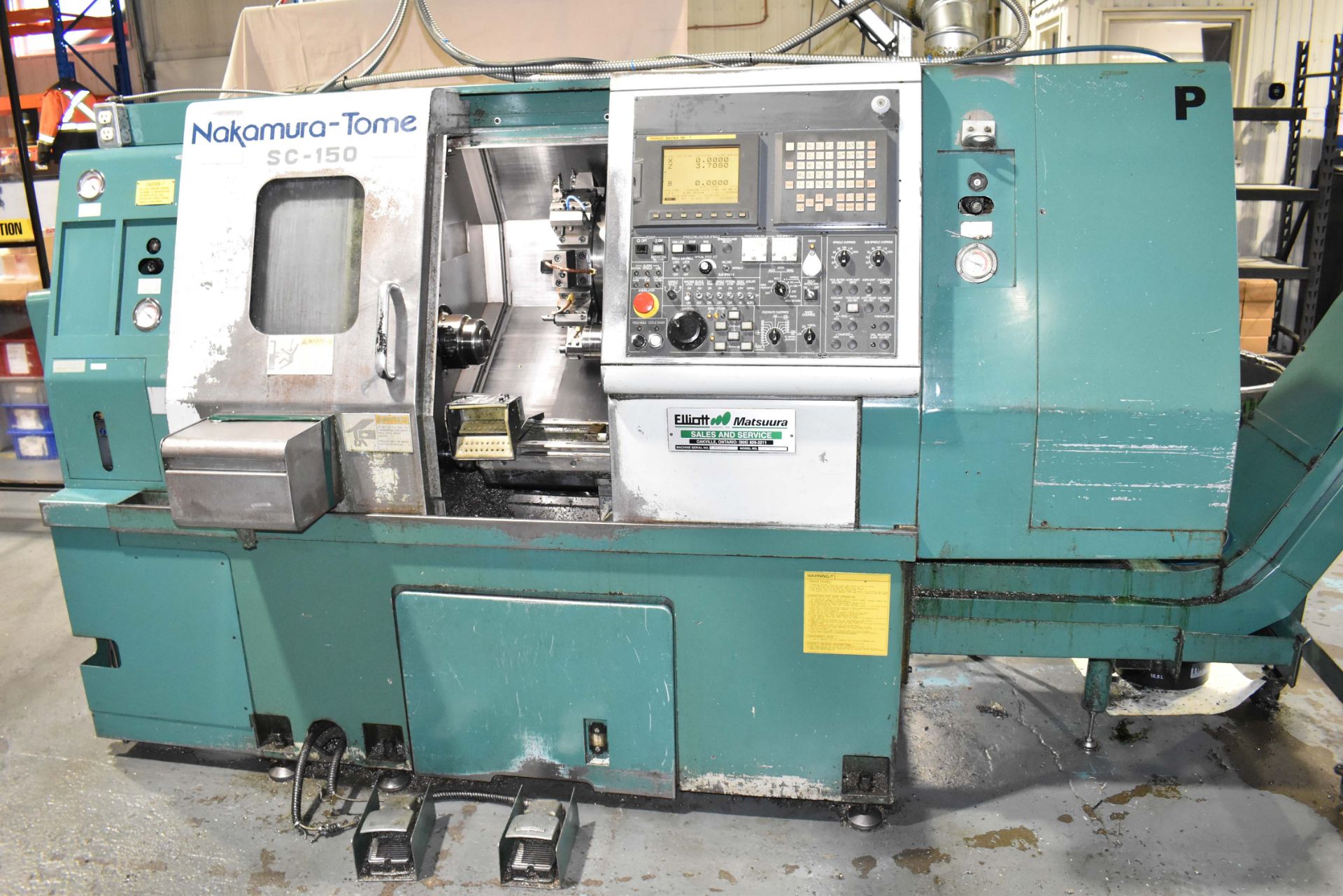 NAKAMURA-TOME SC-150 OPPOSED-SPINDLE CNC TURNING CENTER WITH FANUC SERIES 18I-T CNC CONTROL, 8" MAIN