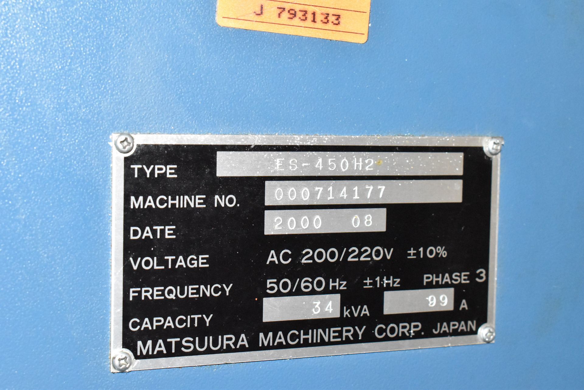 MATSUURA (2000) ES 450 H2 TWIN-PALLET HIGH-SPEED CNC HORIZONTAL MACHINING CENTER WITH FANUC SERIES - Image 12 of 13