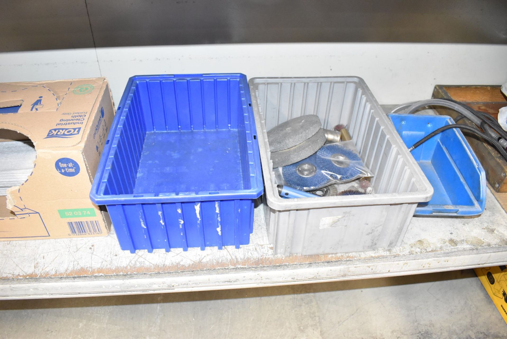 LOT/ STEEL SHELVES WITH CONTENTS CONSISTING OF GRINDERS, DEBURRING, POLISHING & CLEANING SUPPLIES - Image 6 of 6
