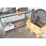 LOT/ ROLLING SHOP TABLE & CRATE WITH FAN