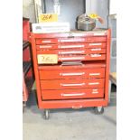 LOT/ ROLLING TOOLBOX WITH CHUCK JAWS, COLLETS, SLEEVES & HAND TOOLS