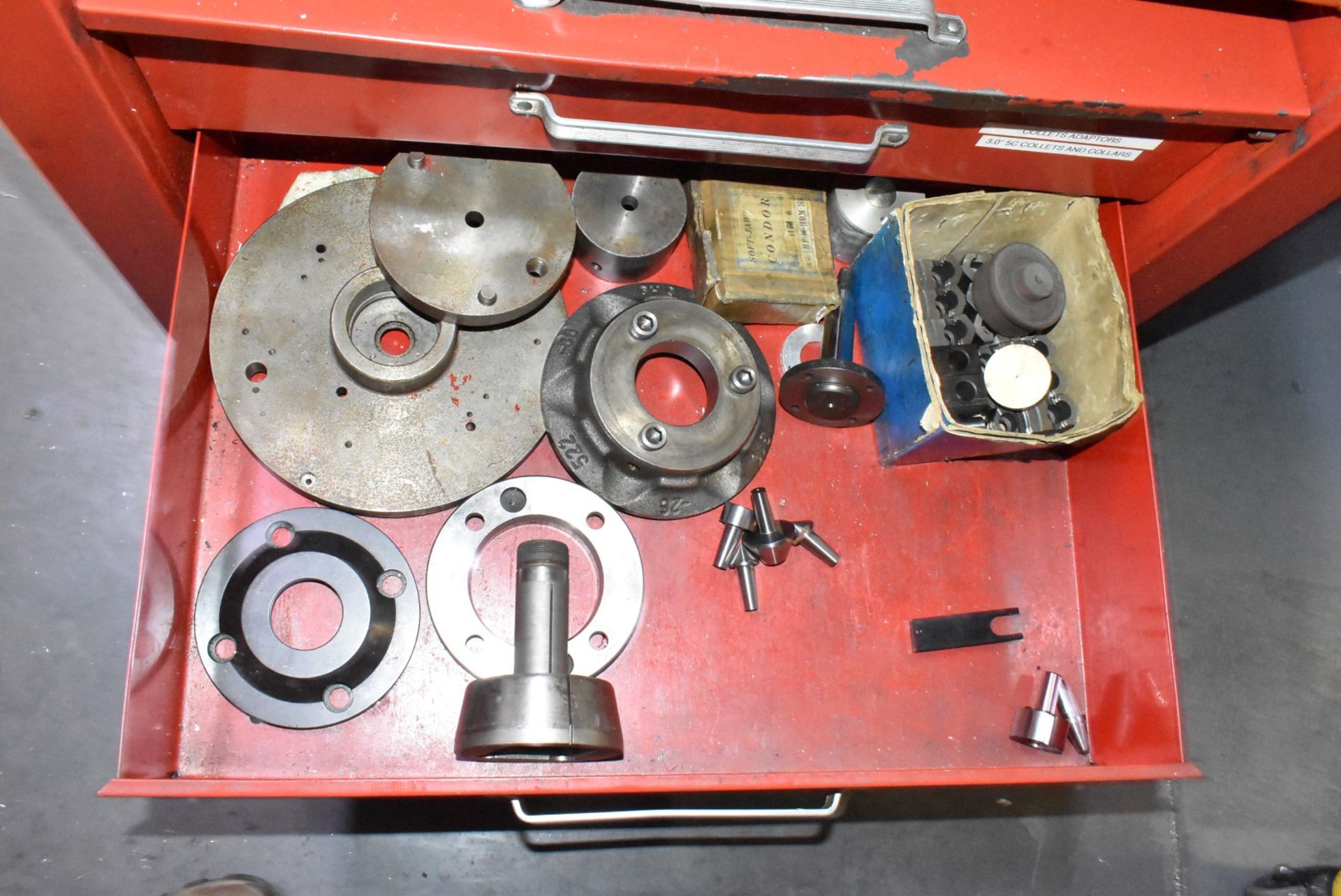 LOT/ ROLLING TOOLBOX WITH COLLETS, DIES, HANDLES & ACCESSORIES - Image 6 of 7