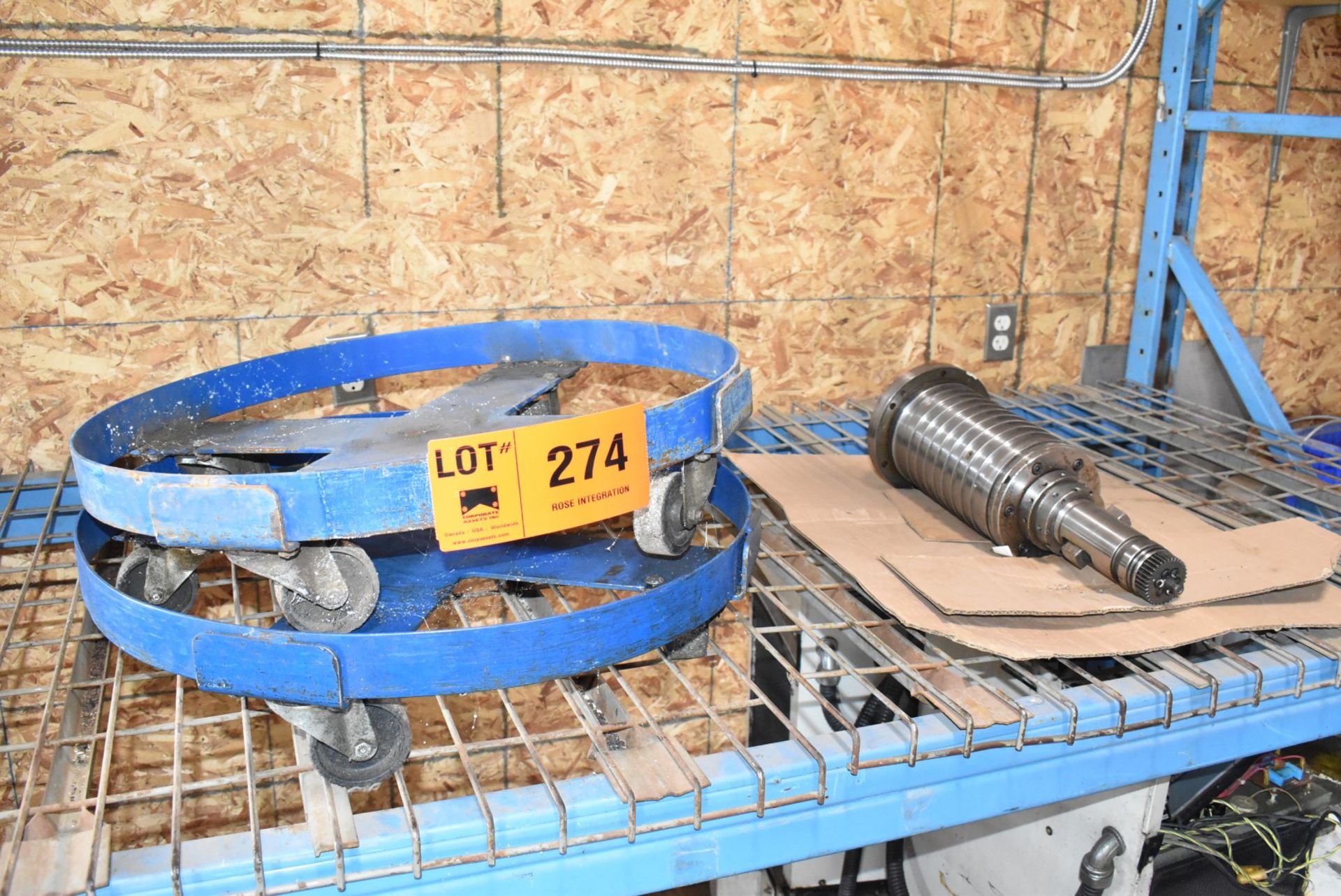 LOT/ REMAINING CONTENTS OF RACKING CONSISTING OF (2) BARREL DOLLIES, (2) CHILLERS, SPARE SPINDLE