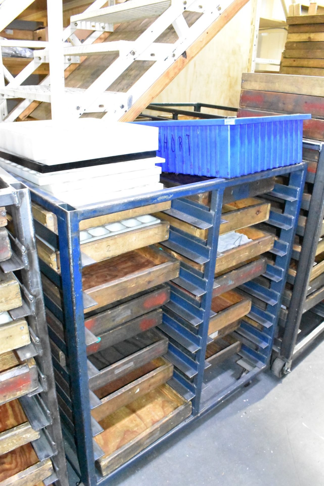 LOT/ ROLLING CARTS WITH WOOD TRAYS - Image 3 of 5