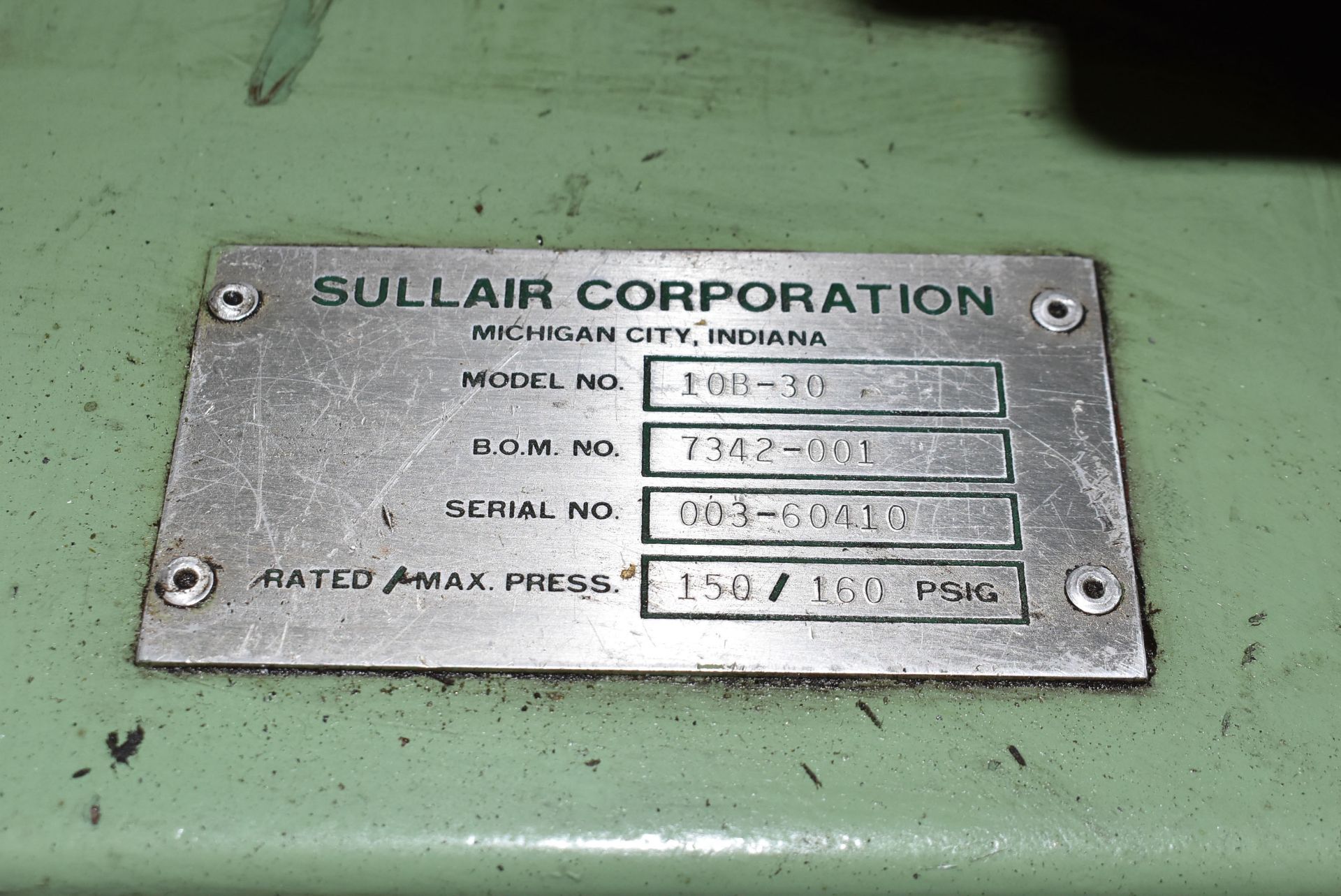 SULLAIR 10B-30 30HP ROTARY SCREW TANK MOUNTED COMPRESSOR, 405HRS ON METER, S/N 003-60410 - Image 6 of 7