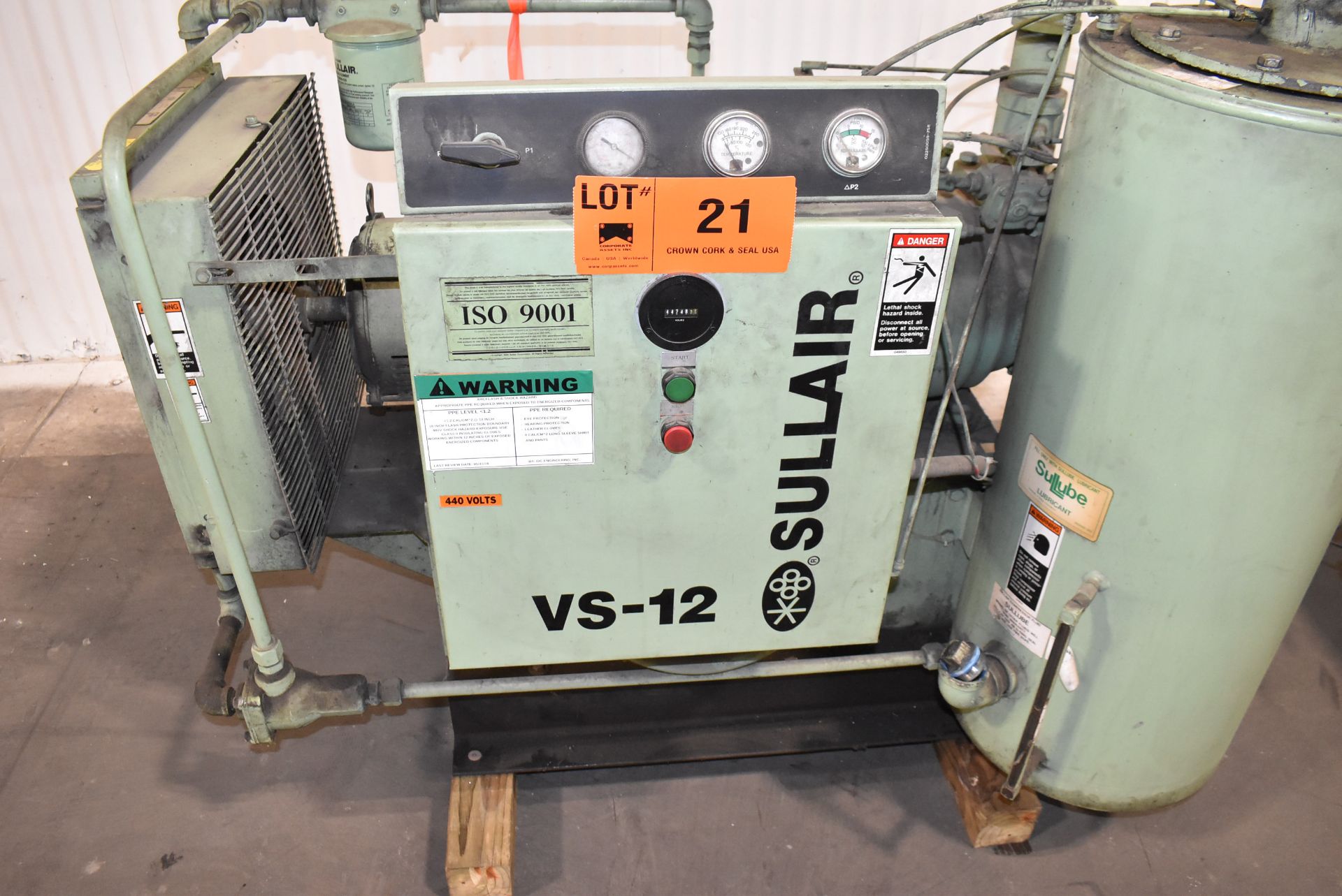 SULLAIR VS-12 15HP ROTARY SCREW COMPRESSOR WITH 44748HRS ON METER, 1760RPM, 230/460V/3PH/60HZ, S/N - Image 2 of 7