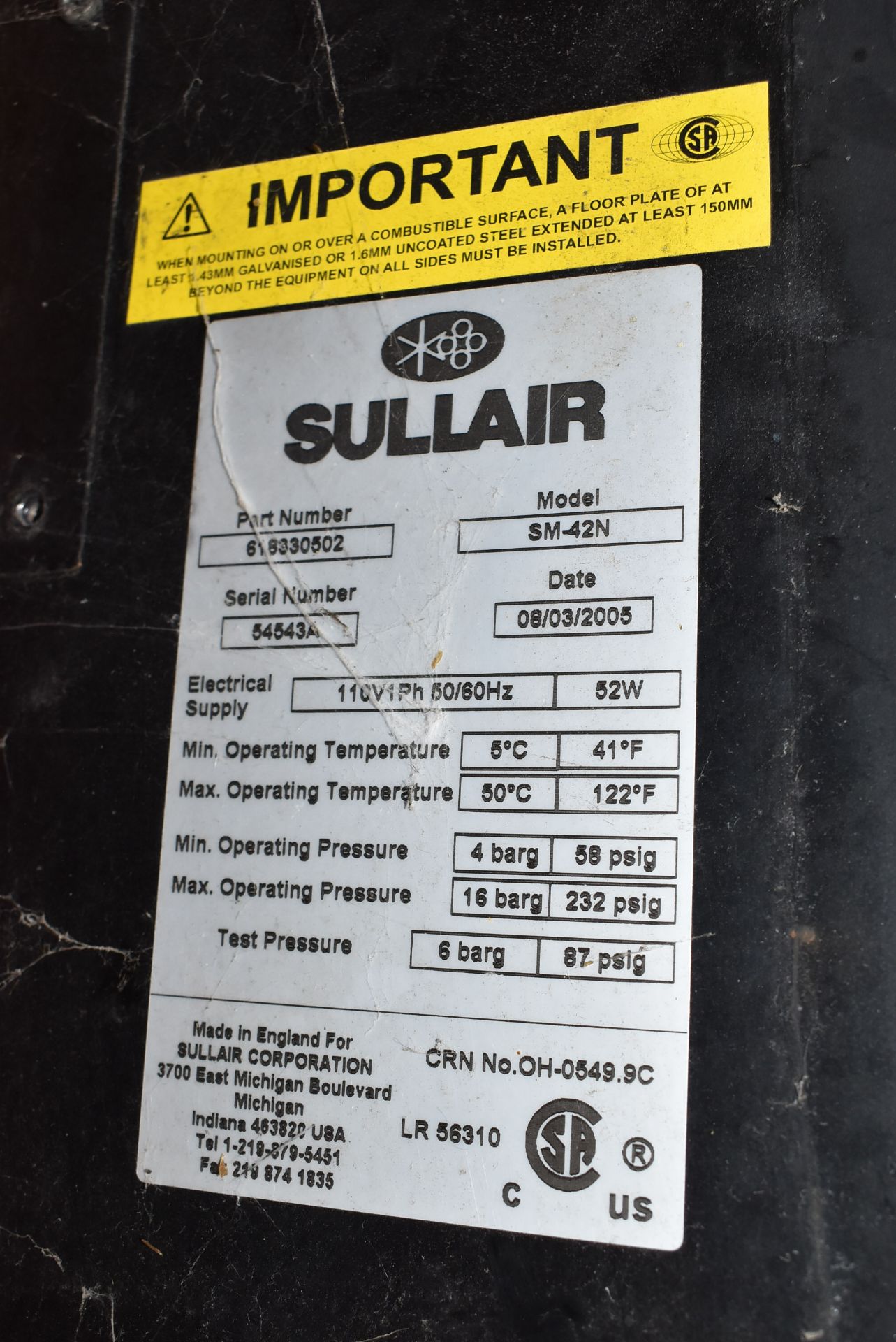 LOT/ GREAT LAKES AIR DRYER AND SULLAIR SM-42N AIR DRYER S/N N/A - Image 5 of 5