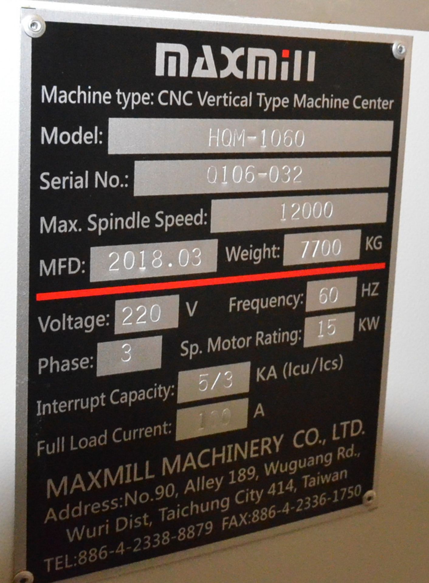 MAXMILL (2018) HQM-1060 HIGH SPEED CNC VERTICAL MACHINING CENTER WITH MITSUBISHI M80 CNC CONTROL, - Image 10 of 10