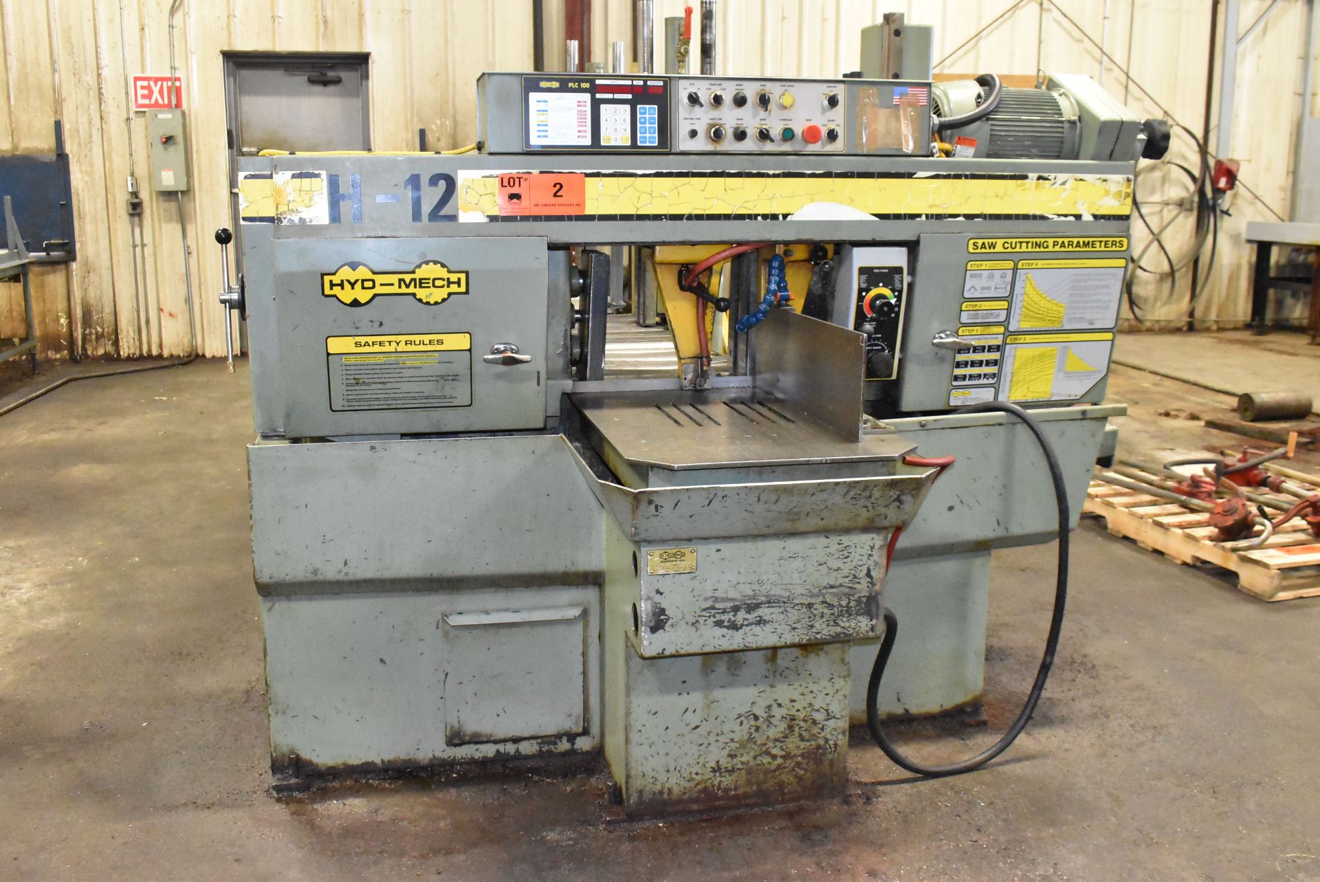 HYD-MECH H-12A AUTOMATIC HORIZONTAL BAND SAW WITH HYD-MECH PLC100 CONTROL, 12"X12" MAX. CAPACITY,
