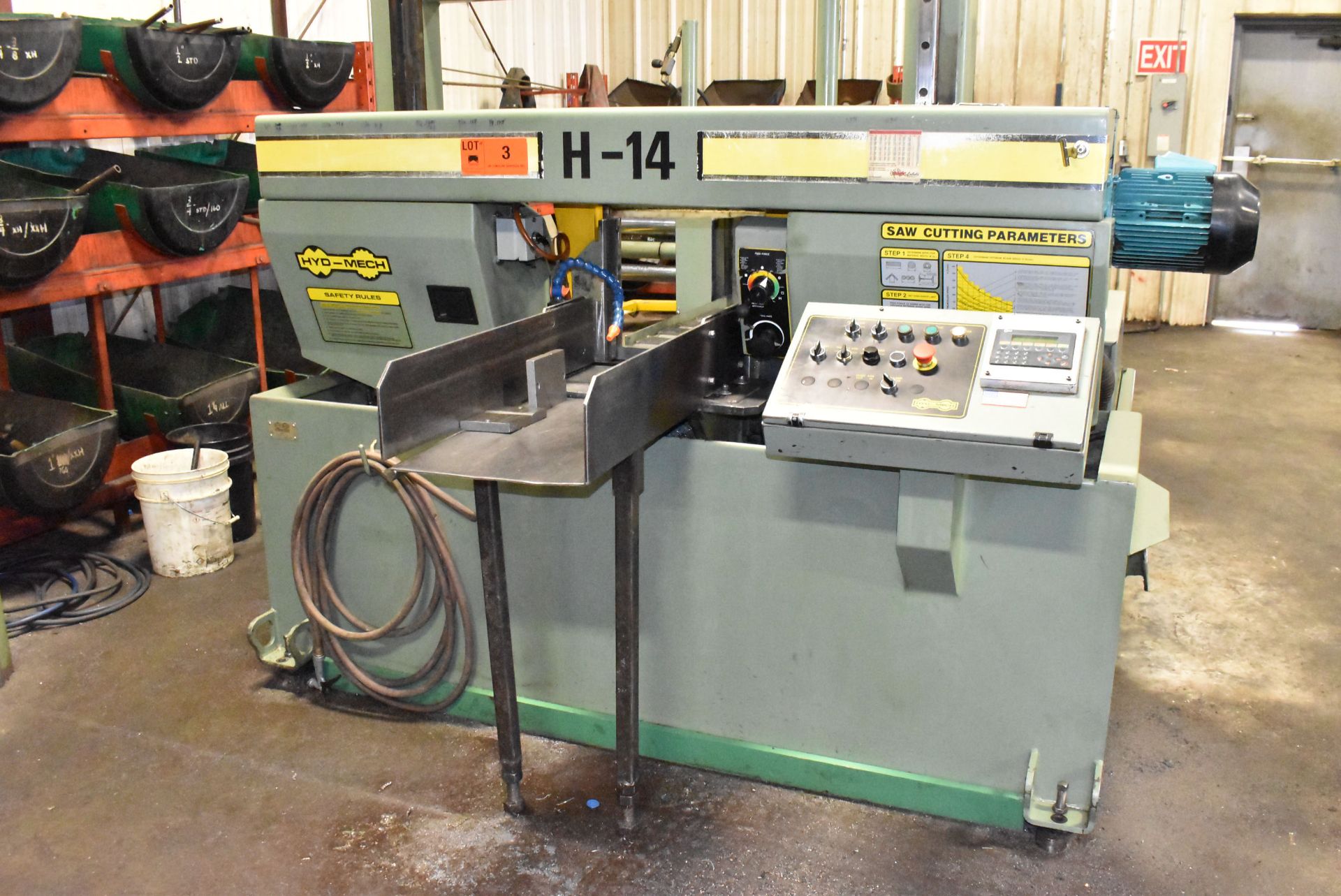 HYD-MECH H-14 DUAL POST AUTOMATIC HORIZONTAL BAND SAW WITH 14"X14" MAX. CAPACITY, HYDRAULIC VISE, - Image 4 of 11