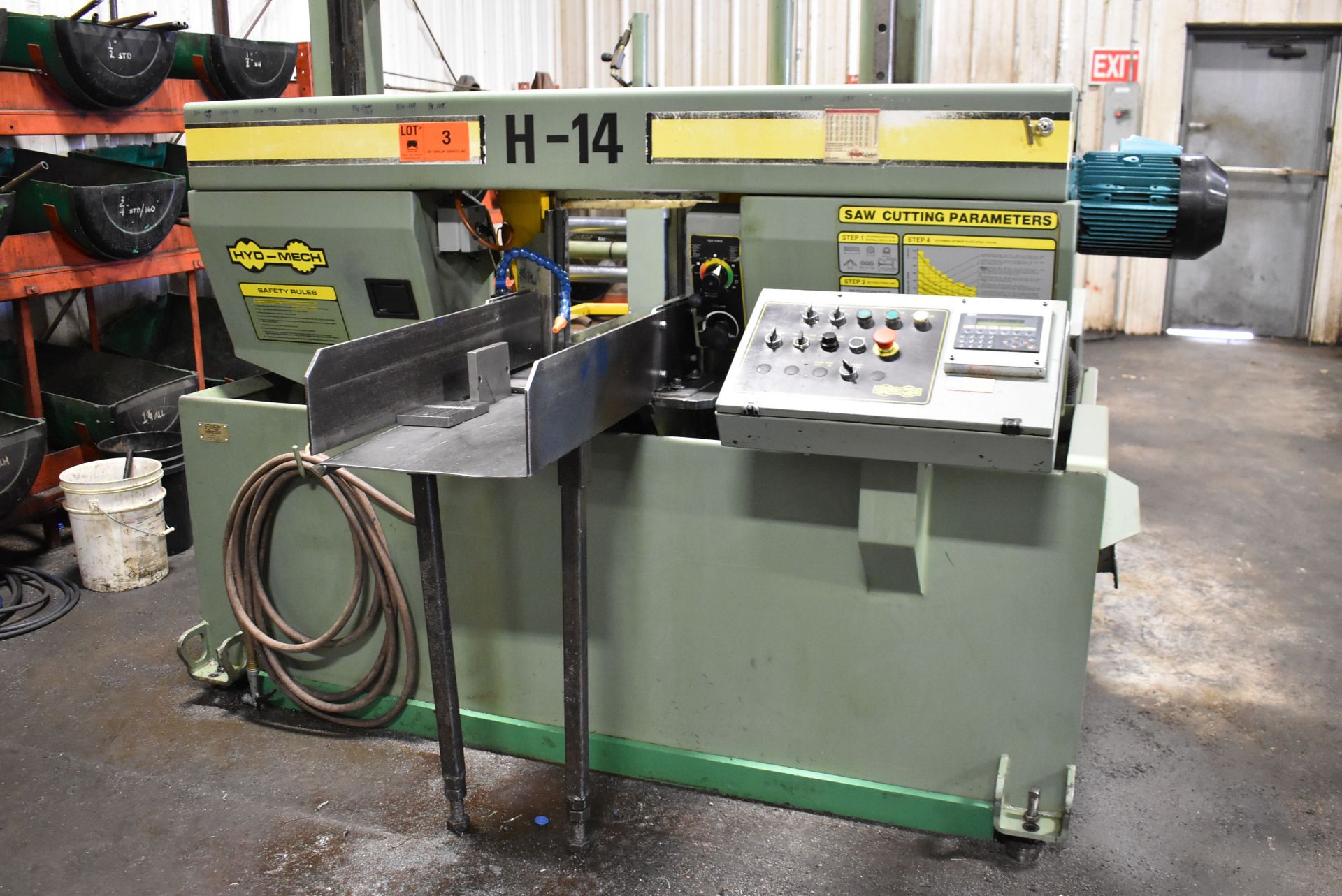 HYD-MECH H-14 DUAL POST AUTOMATIC HORIZONTAL BAND SAW WITH 14"X14" MAX. CAPACITY, HYDRAULIC VISE, - Image 3 of 11