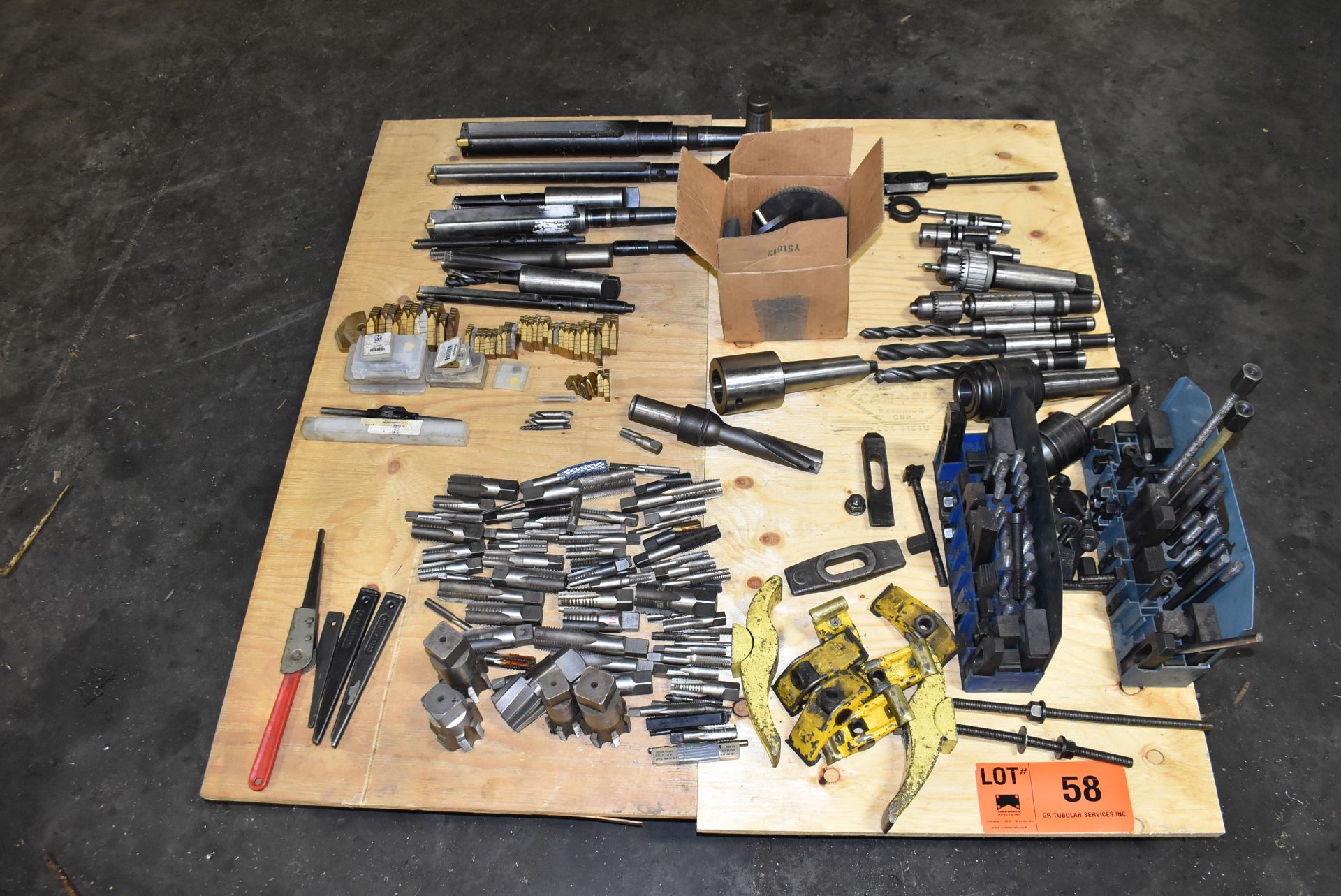 LOT/ CONTENTS OF PALLET CONSISTING OF TAPS, DRILLS AND TIE DOWN CLAMPING